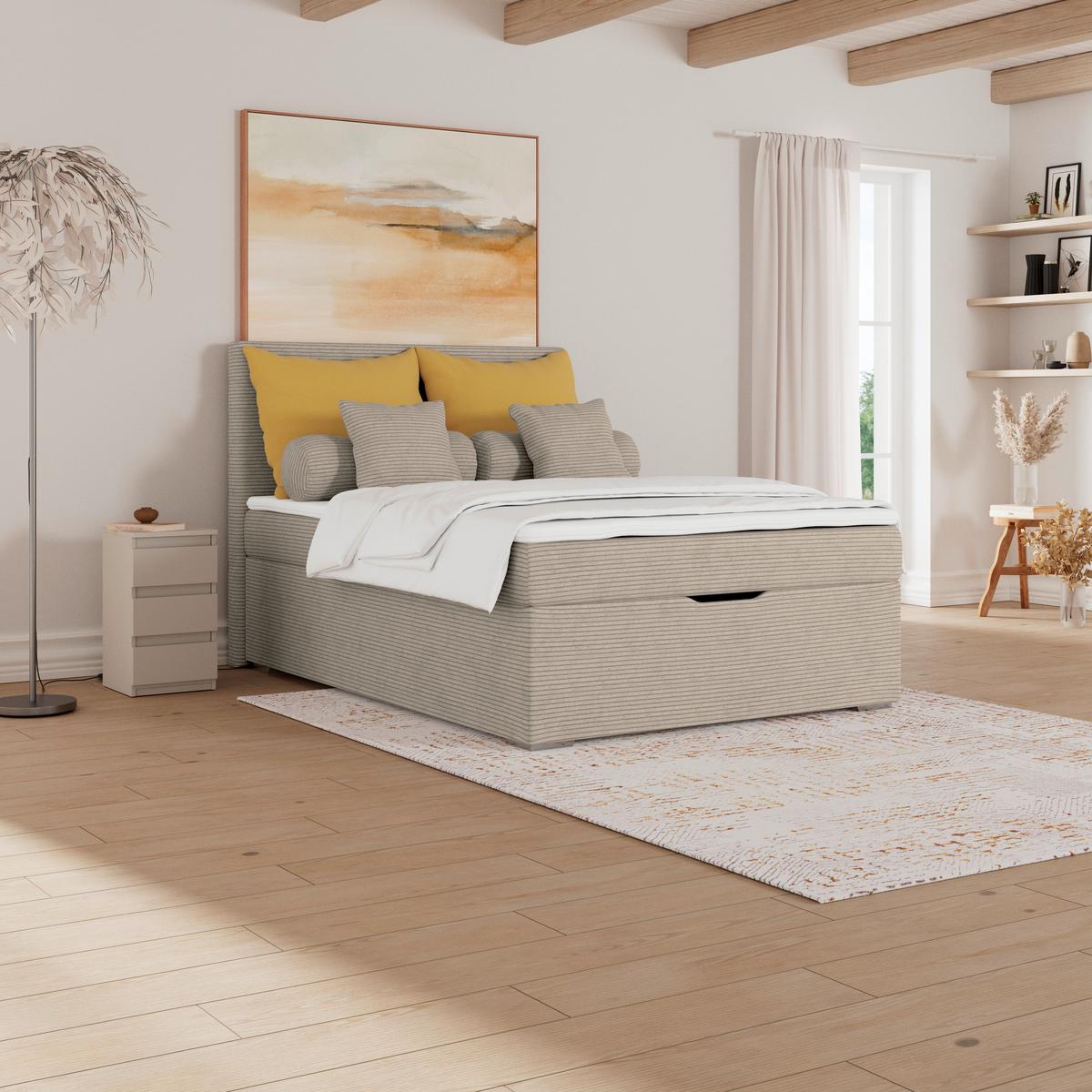 Čalúnená posteľ ADRIA 140x200 cm, bahenná hnedá - bahenná hnedá/chrómová, Konventionell, drevo/textil (140/200cm)