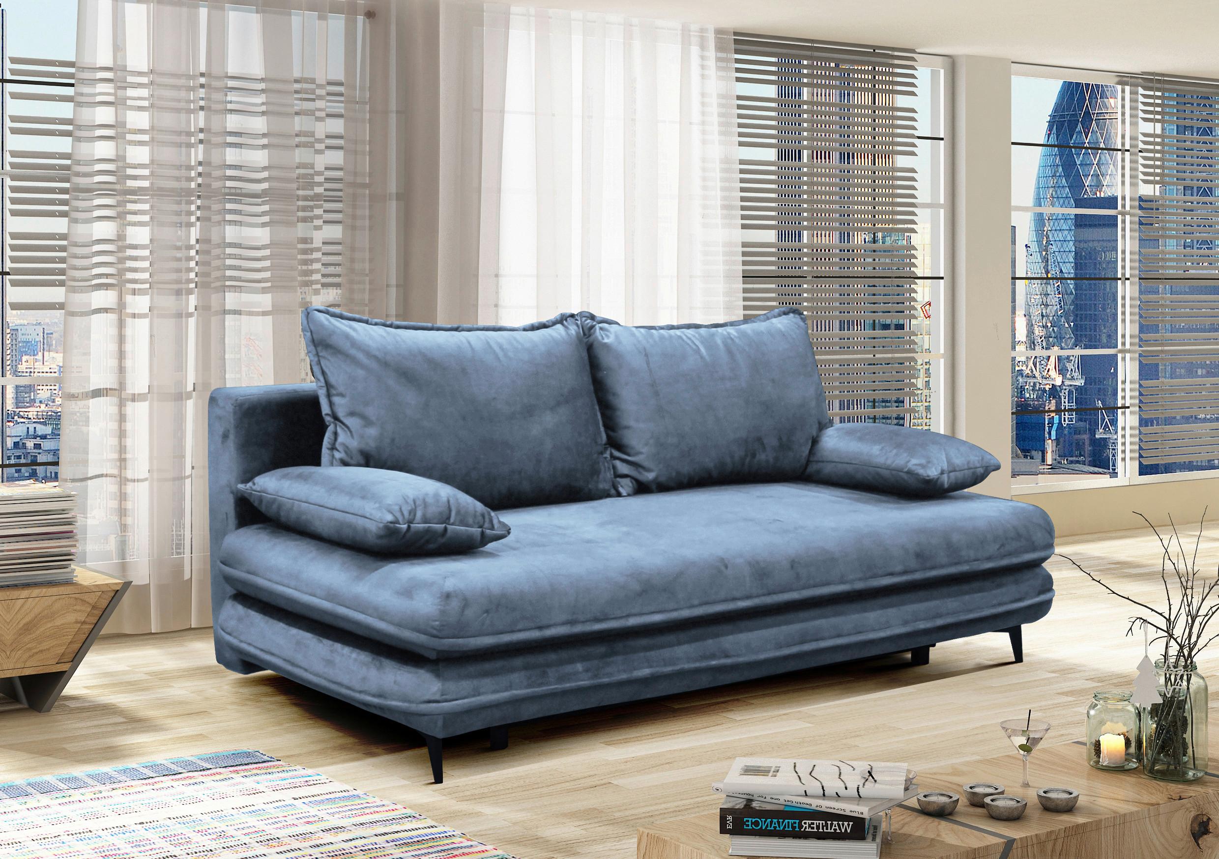 Schlafsofa Look Hellblau Inkl.bettkasten+schlaffunktion - Schwarz/Hellblau, Design, Textil (217/73/86/106cm) - MID.YOU