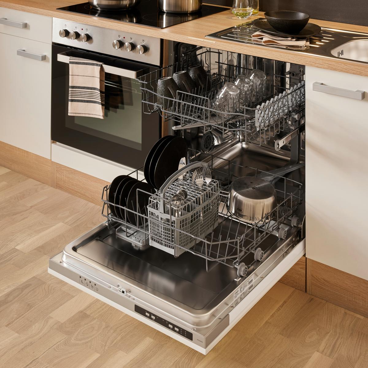 Kuchynský blok LEXA vrát.5 spotrebičov,šírka 280cm - biela/farba ušľachtilej ocele, Modern, kompozitné drevo/plast (280/200/60cm) - Based