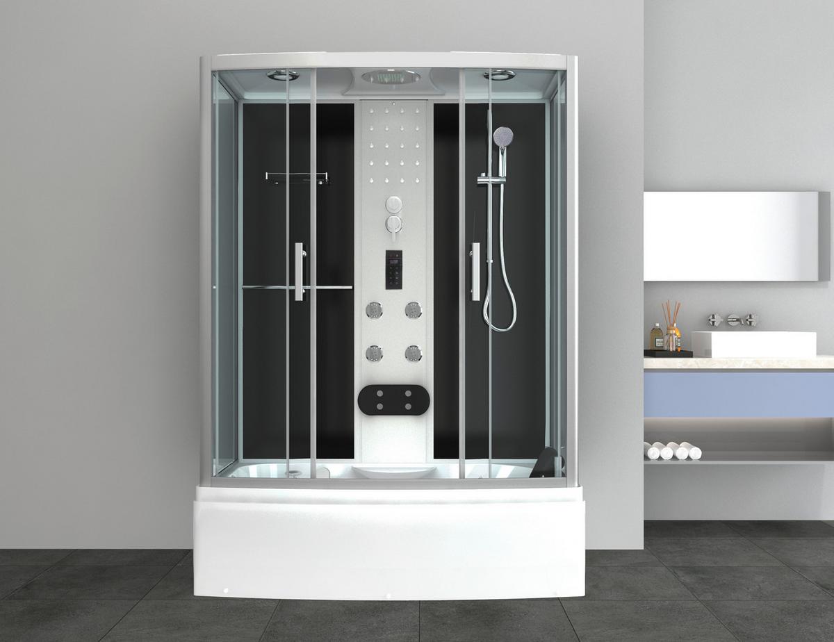 Dampfdusche Nevada 170 Mit Massagedüsen, Radio, Ablage - Schwarz/Weiß, Basics, Glas (175/229/85cm) - Sanotechnik