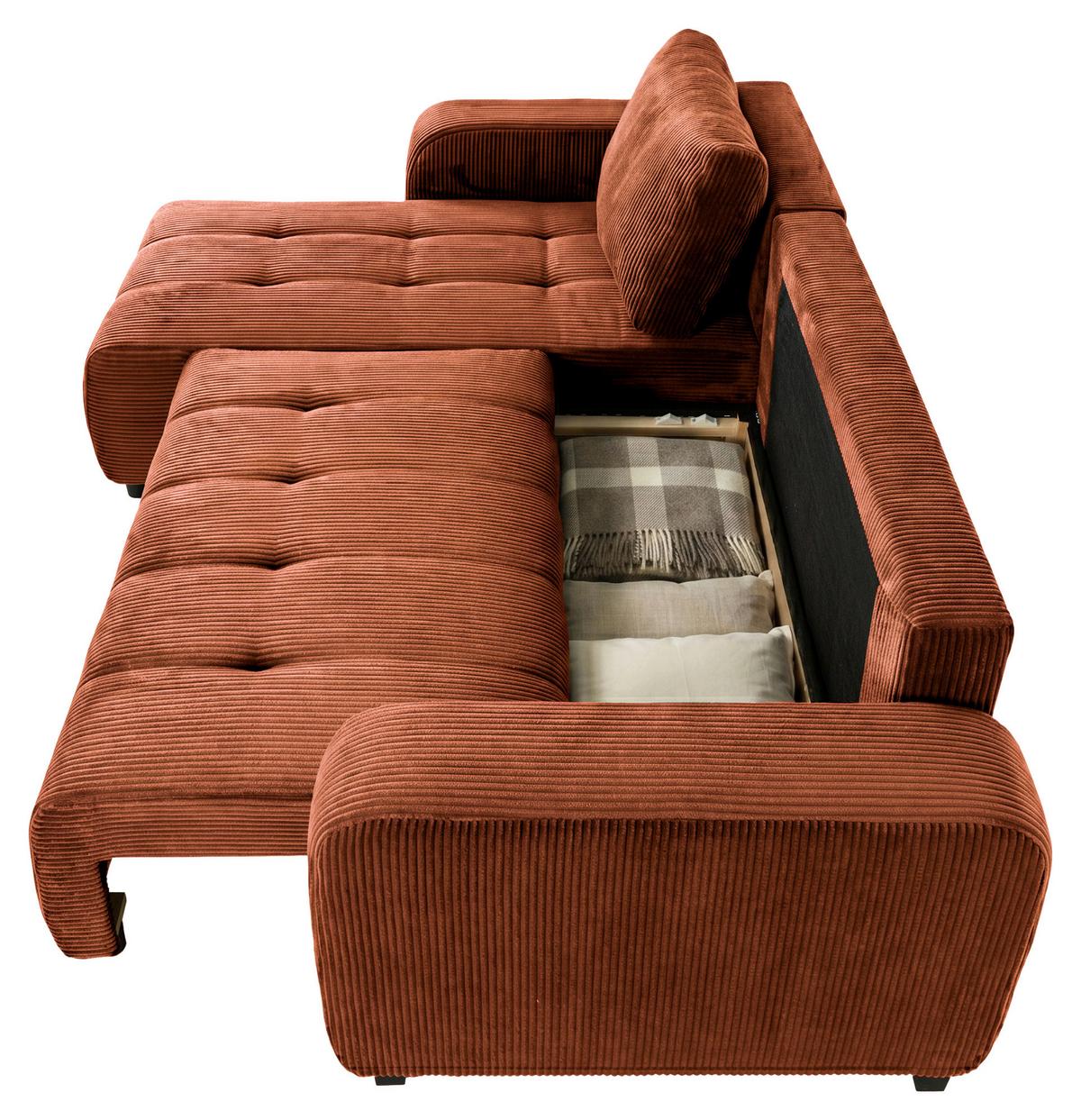 Ecksofa mit Bettfunktion Marseille, terracotta - Terracotta/Schwarz, Trend, Holz/Holzwerkstoff (240/155cm)