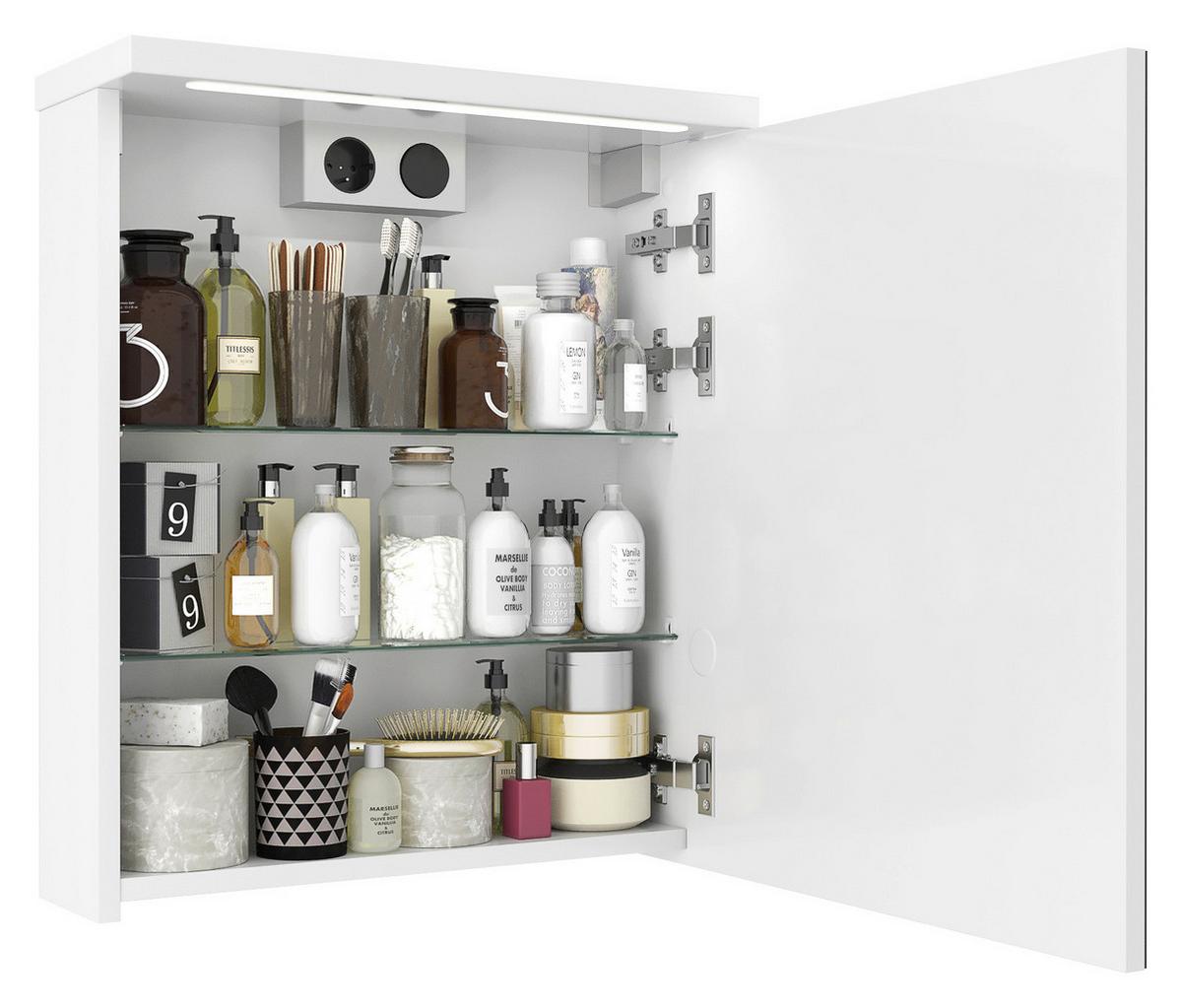 Spiegelschrank Rima Mit Led 1 Tür BxHxT: 61x60x20 cm - Weiß, Basics, Glas/Holzwerkstoff (61/60/20cm) - MID.YOU