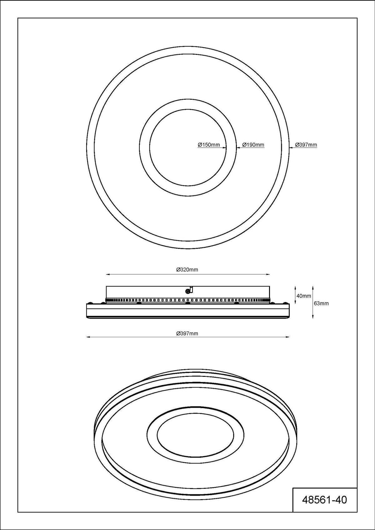 LED-Deckenleuchte Emory Schwarz Weiß Transparent - Transparent/Schwarz, Design, Kunststoff/Textil (39,7/6,3cm)