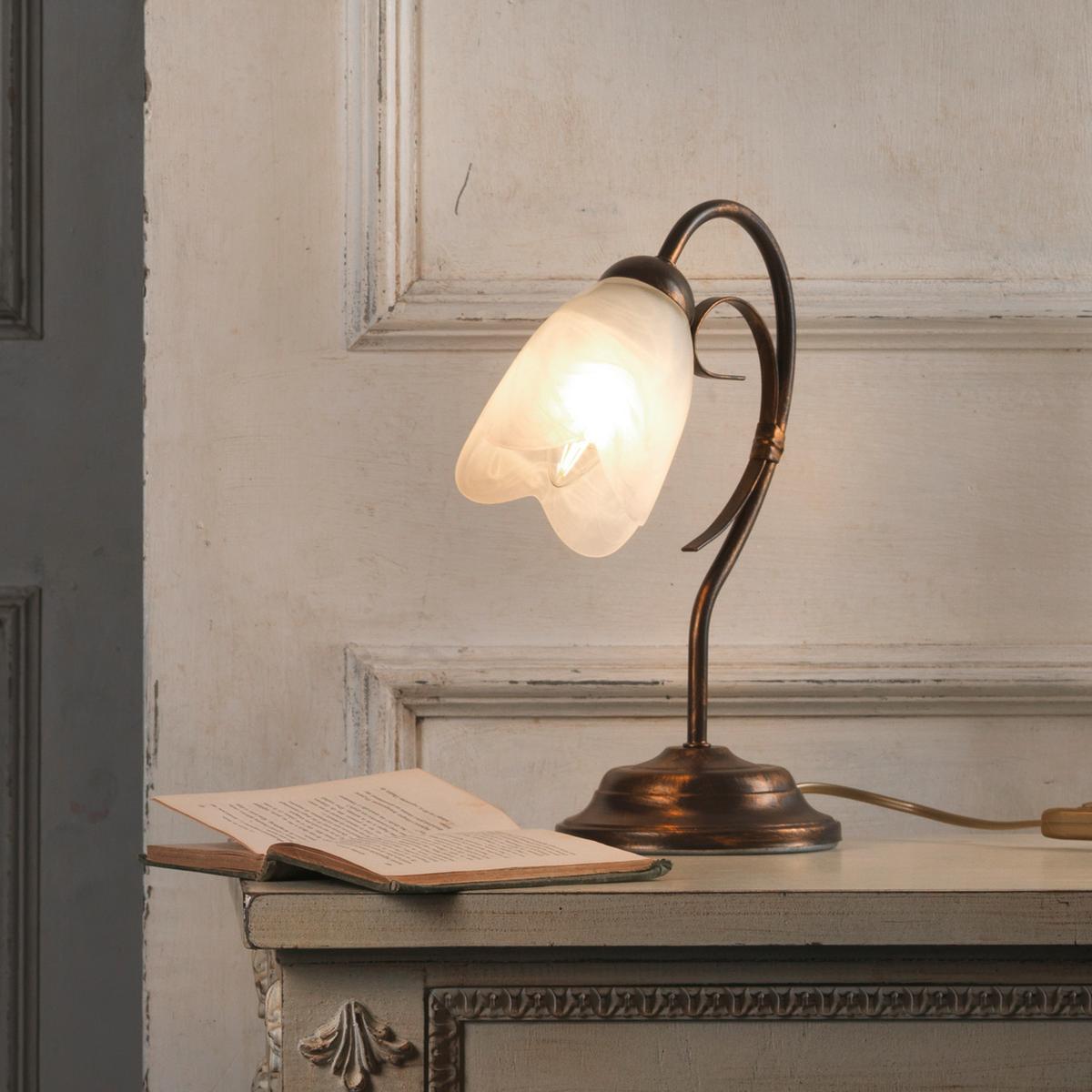 Tischleuchte Odino Braun D: 25 cm - Braun/Weiß, KONVENTIONELL, Glas/Kunststoff (25/35cm)