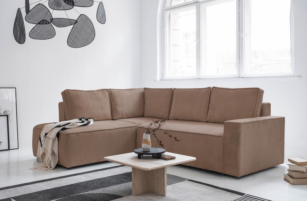 Sedačka OLIVER, levá, šedohnédá barva - černá/šedohnědá, Design, textil/plast (194/247cm) - MID.YOU