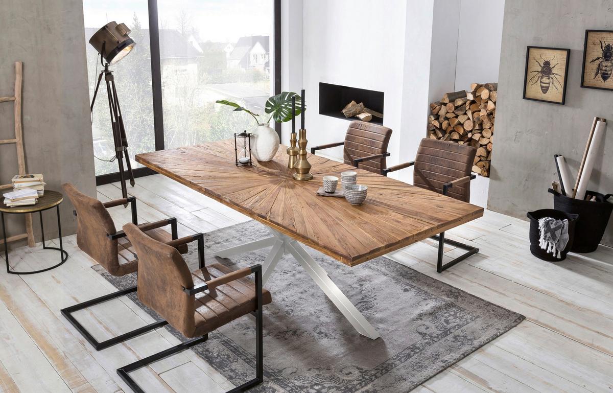 Esstisch Naturfarben /Silberfarben L: 160cm - Silberfarben/Naturfarben, MODERN, Holz/Metall (160/90/79cm) - MID.YOU