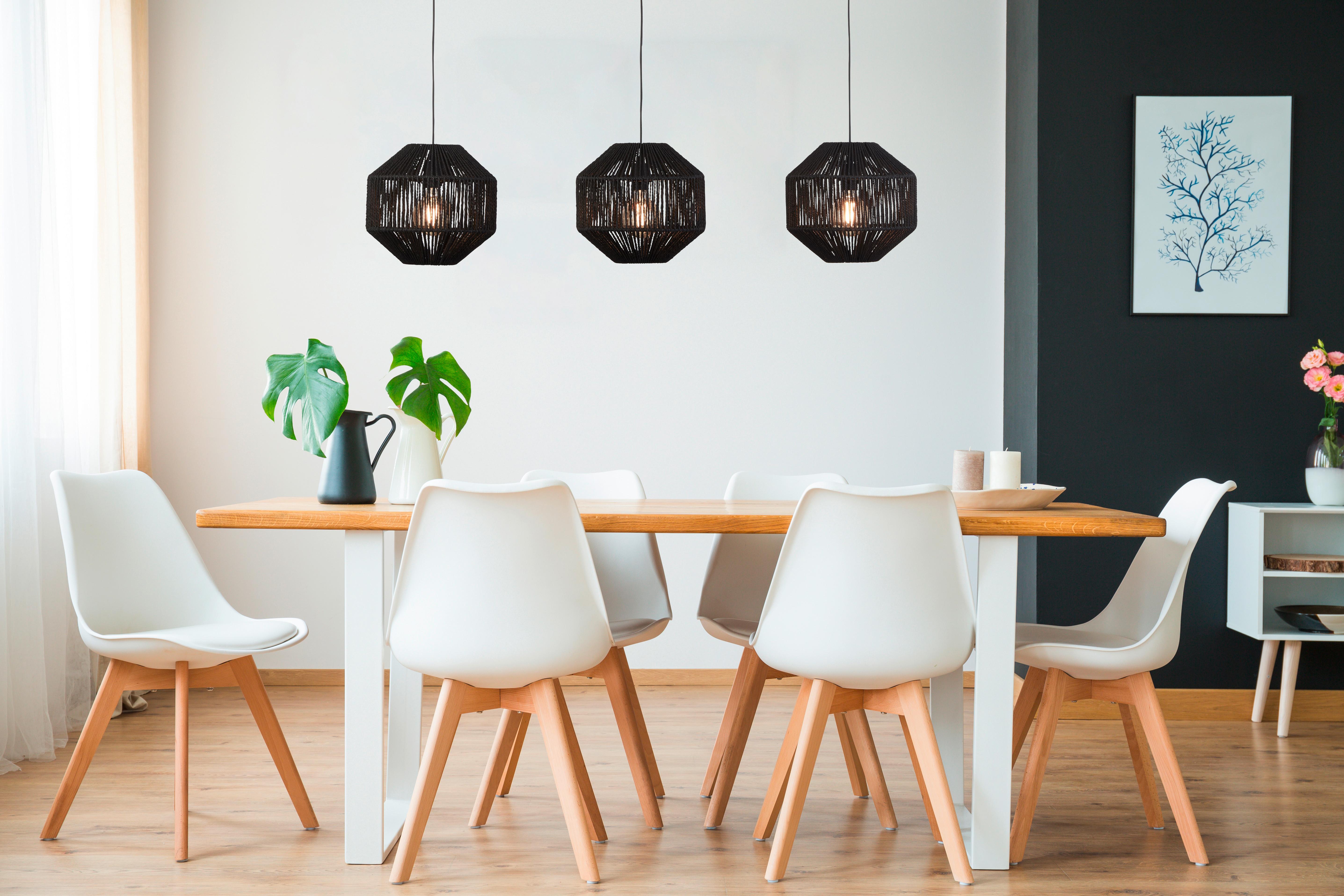 Hängeleuchte Wicker H: 130 cm, 3-Flammig, höhenverstellbar - Schwarz, Design, Textil/Metall (130/130/30cm)