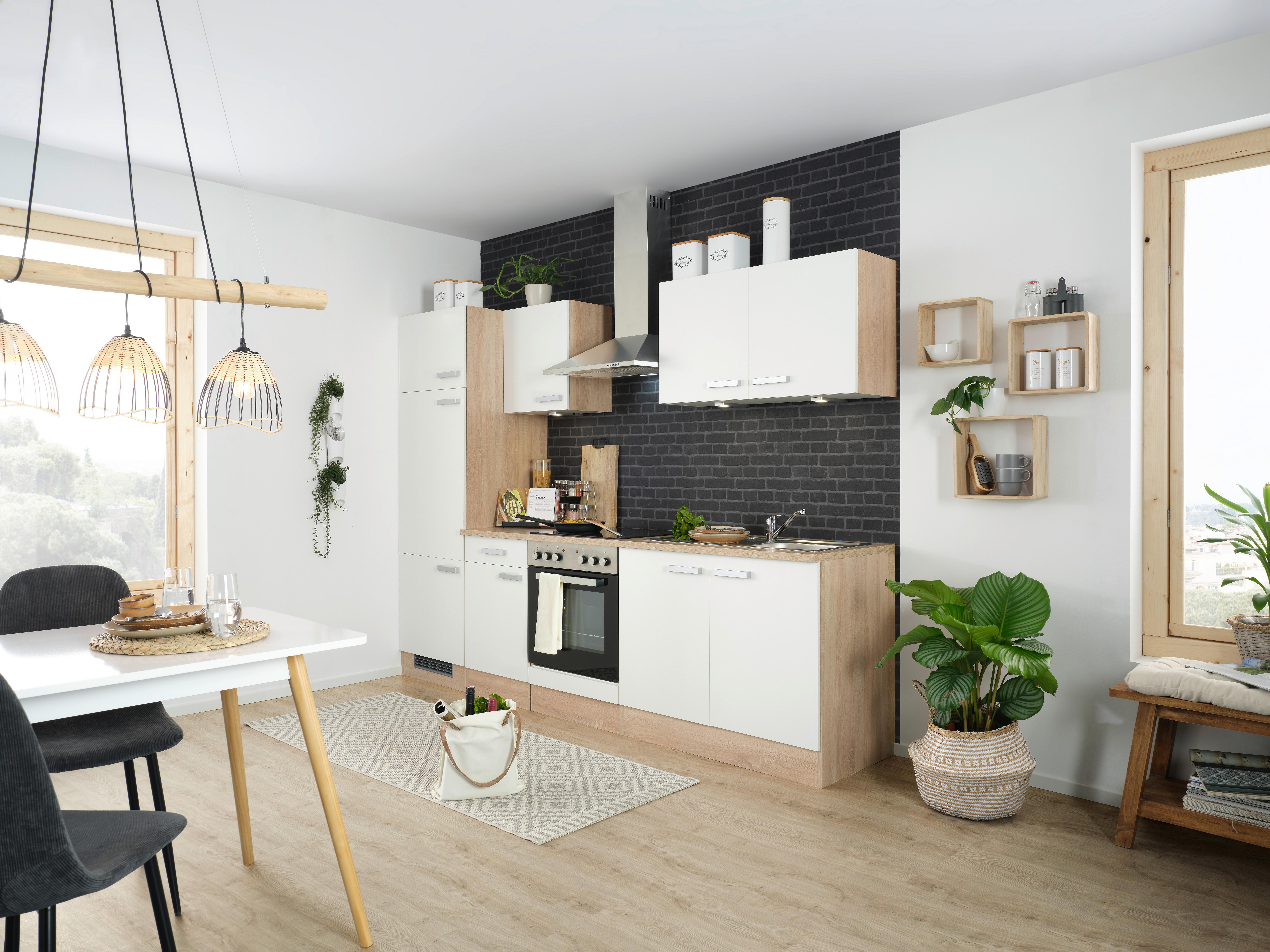 Kuchynský blok LEXA vrát. 4 spotrebičov; šírka 270 cm - biela/dub sonoma, Modern, kompozitné drevo (270cm) - Based