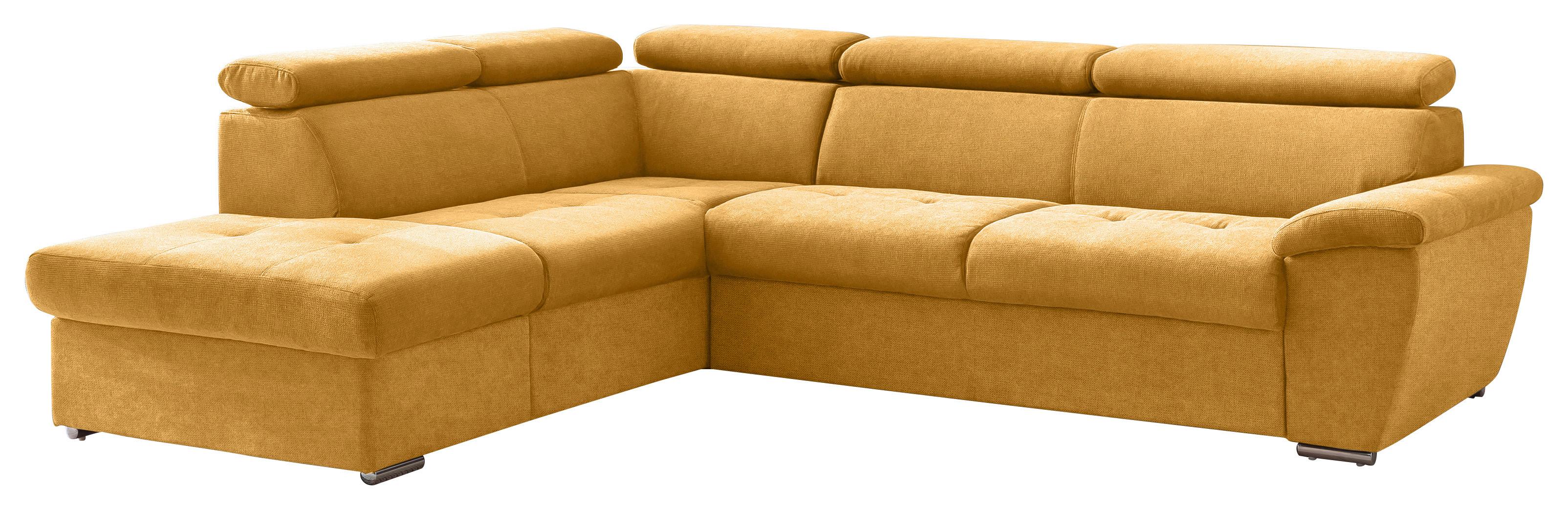 Ecksofa mit Schlaffunktion und Bettkasten Antero Currygelb - Chromfarben/Currygelb, Design, Textil (216/262cm) - Livetastic