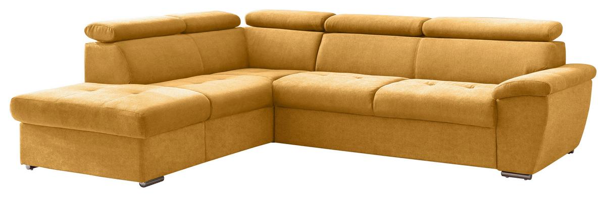 Ecksofa mit Schlaffunktion und Bettkasten Antero Currygelb - Chromfarben/Currygelb, Design, Textil (216/262cm) - Livetastic