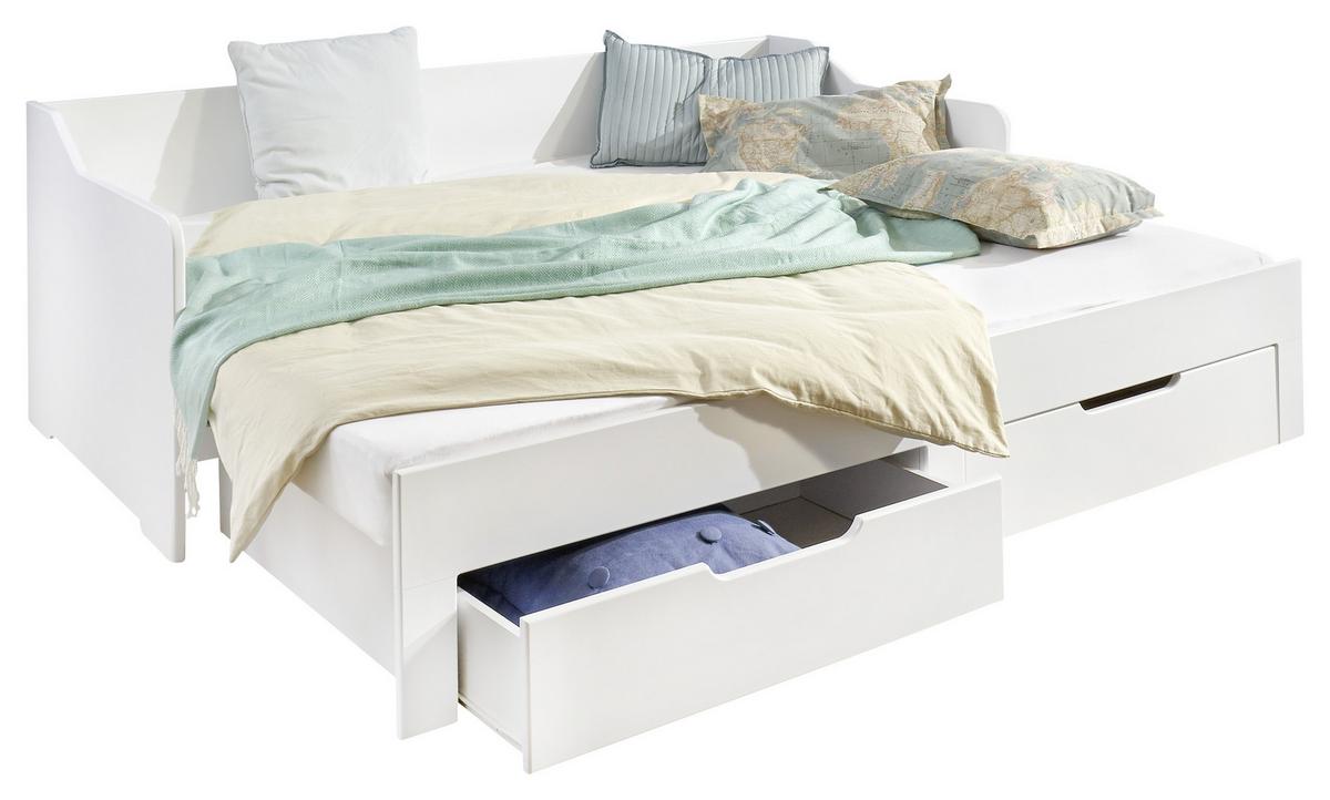 Tárolós Ágy Anna - bükkszínű/fehér, Modern, faalapú anyag/fa (90/200cm)