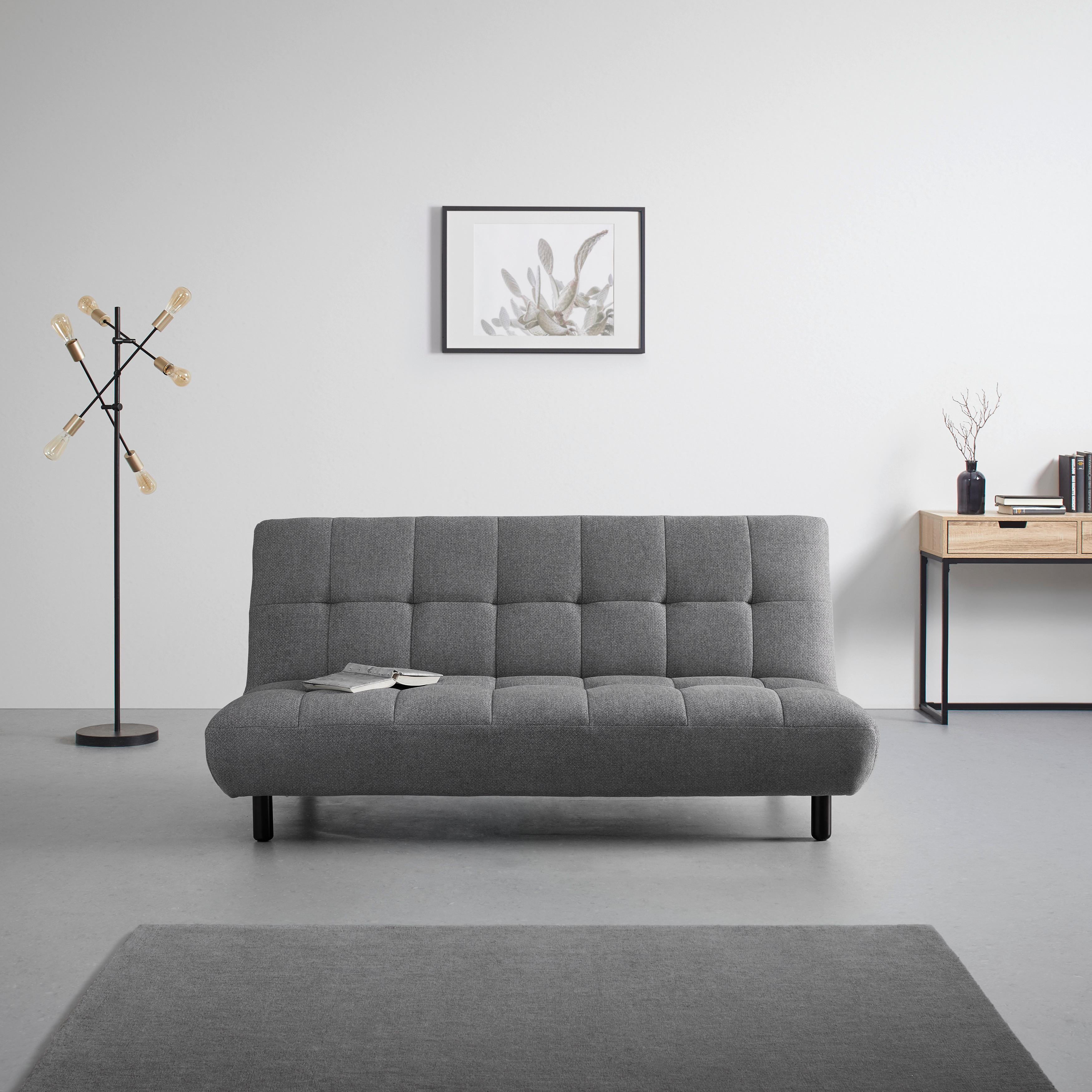 Rozkladacia pohovka Camilla svetlosivá - svetlosivá/tmavohnedá, Modern, drevo/textil (186/90/106cm) - Bessagi Home