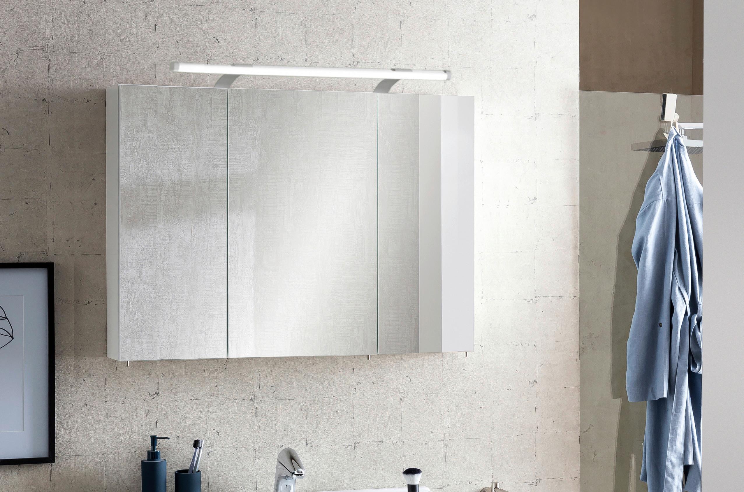 Spiegelschrank Dorina 900 Mit Led 3 Türen, Weiß - Weiß Hochglanz/Weiß, MODERN, Glas/Holzwerkstoff (90/75,7/16cm) - MID.YOU