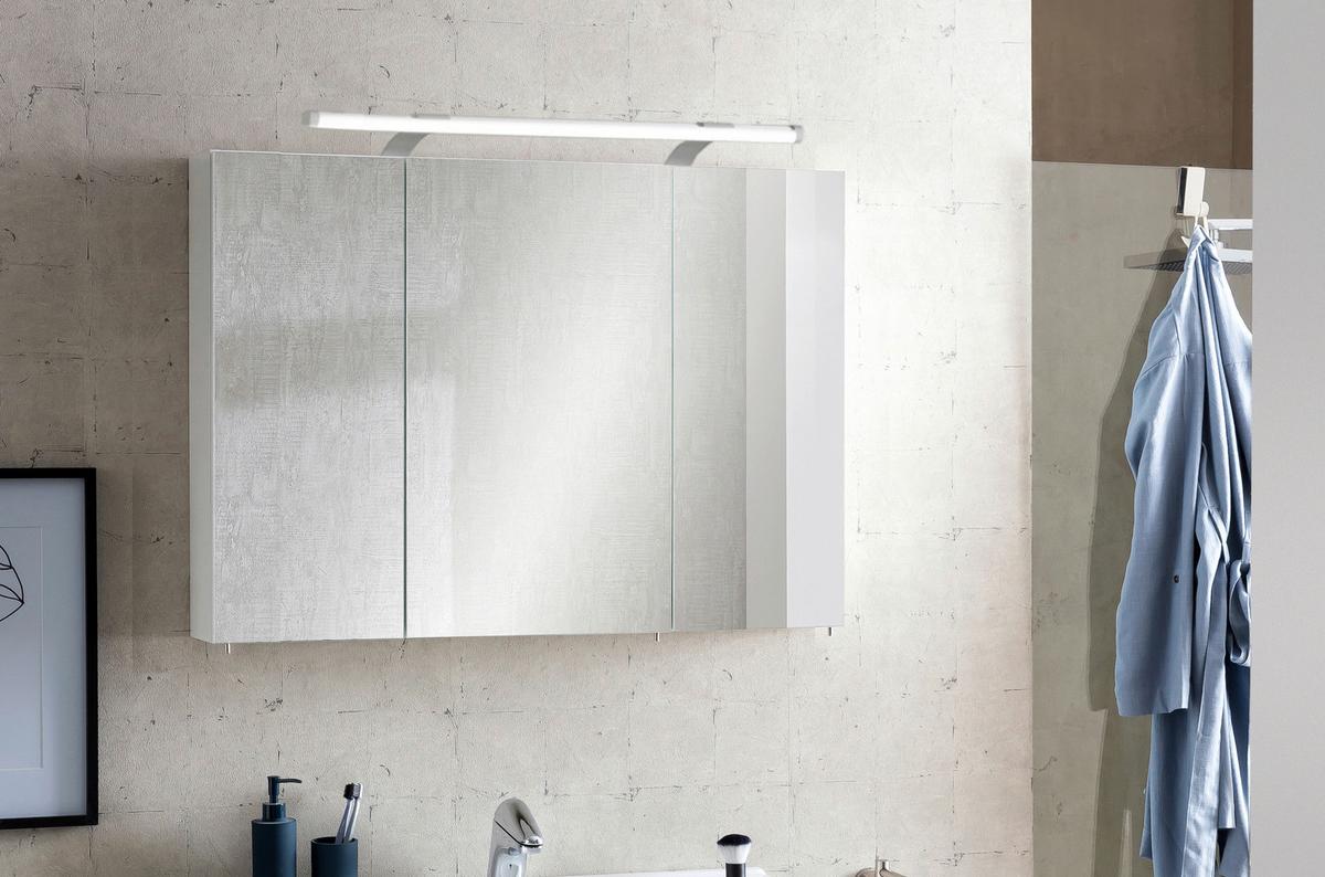 Spiegelschrank Dorina 900 Mit Led 3 Türen, Weiß - Weiß Hochglanz/Weiß, MODERN, Glas/Holzwerkstoff (90/75,7/16cm) - MID.YOU