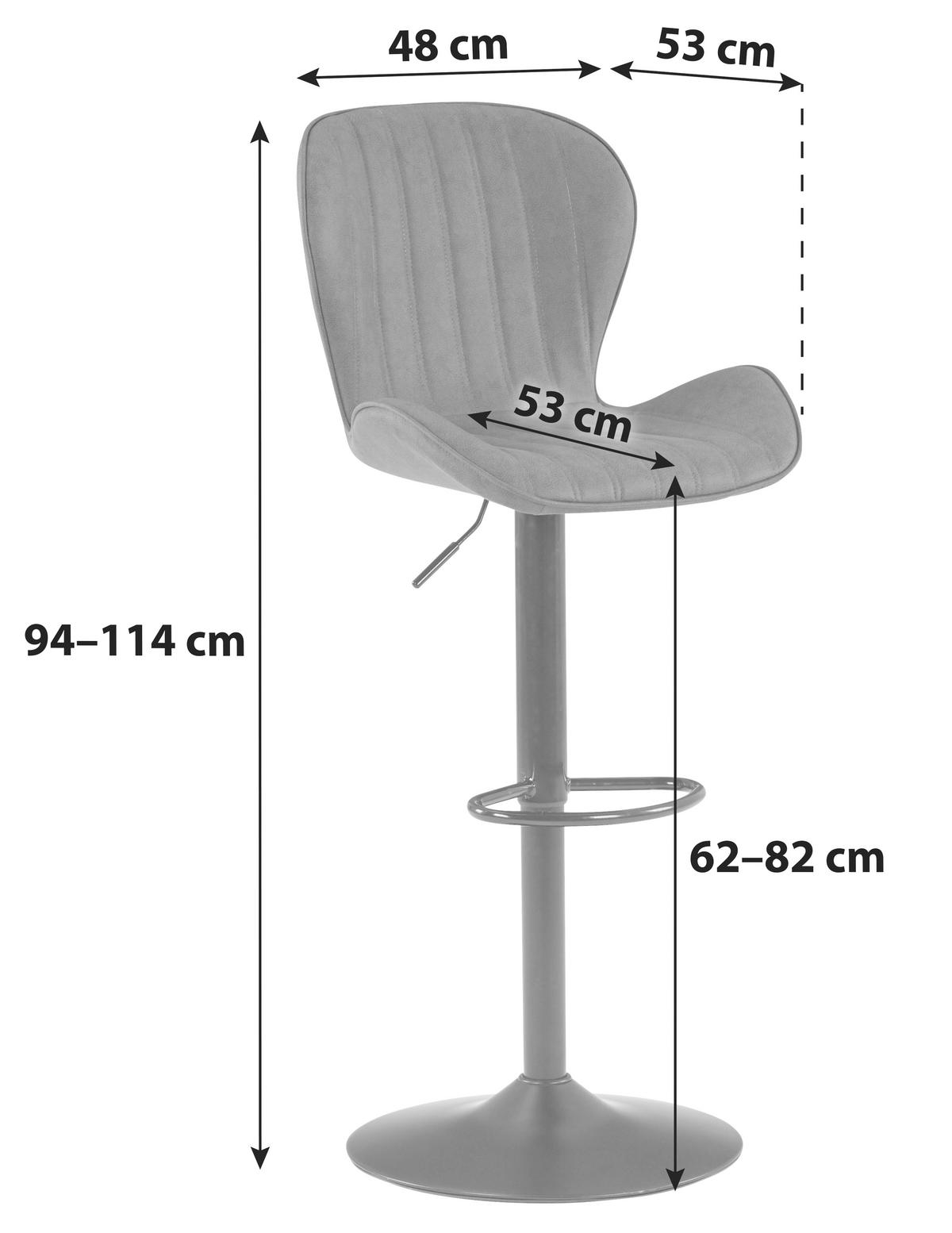 Barhocker höhenverstellbar mit Lehne Klaus Grau/Schwarz - Dunkelgrau/Schwarz, MODERN, Textil/Metall (48/94-114/53cm)