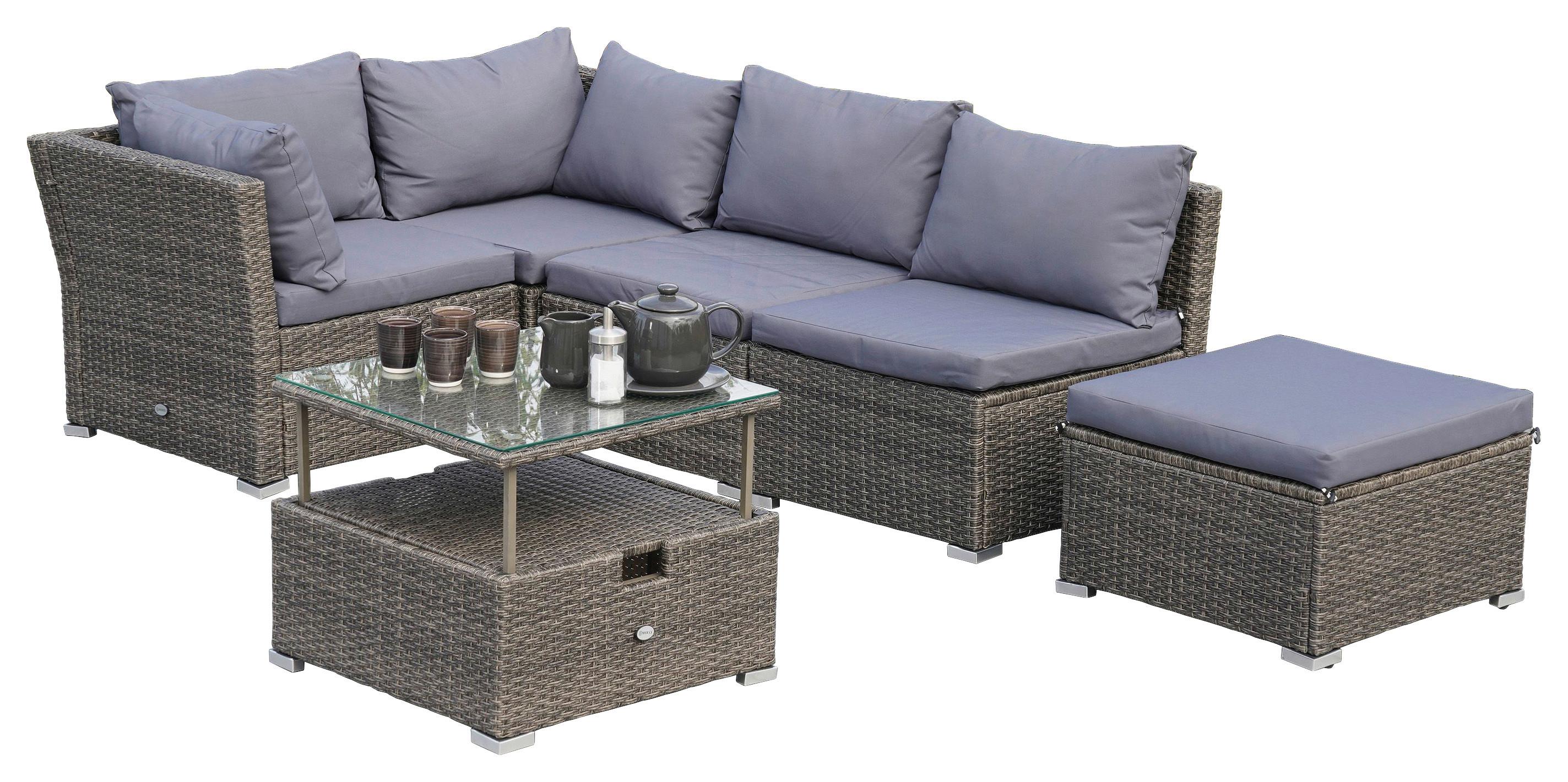 Loungegarnitur 14-Tlg Malaga Grau - Grau, KONVENTIONELL, Glas/Kunststoff (190/40/181cm) - Gardenson