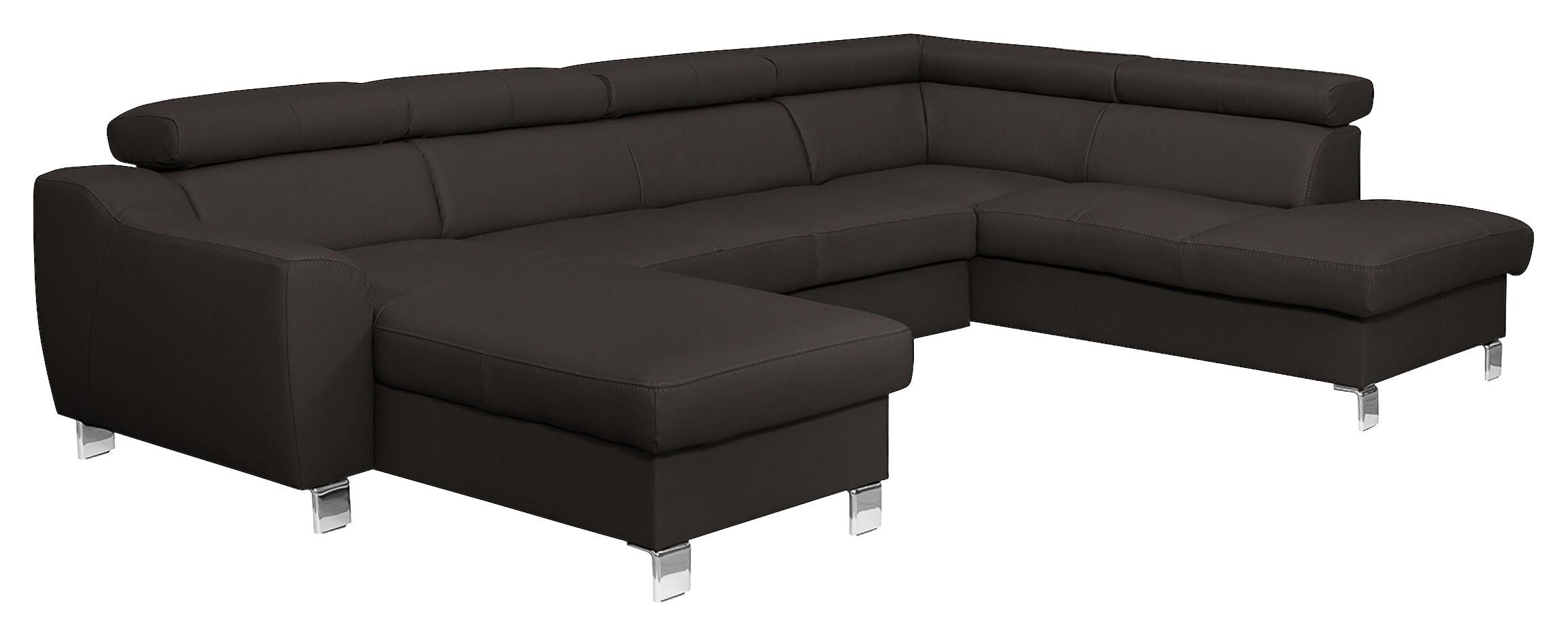 Wohnlandschaft Aspen Dbraun U-Form: 175 Cm - Chromfarben/Dunkelbraun, Design, Leder/Textil (175/315/208cm) - Livetastic