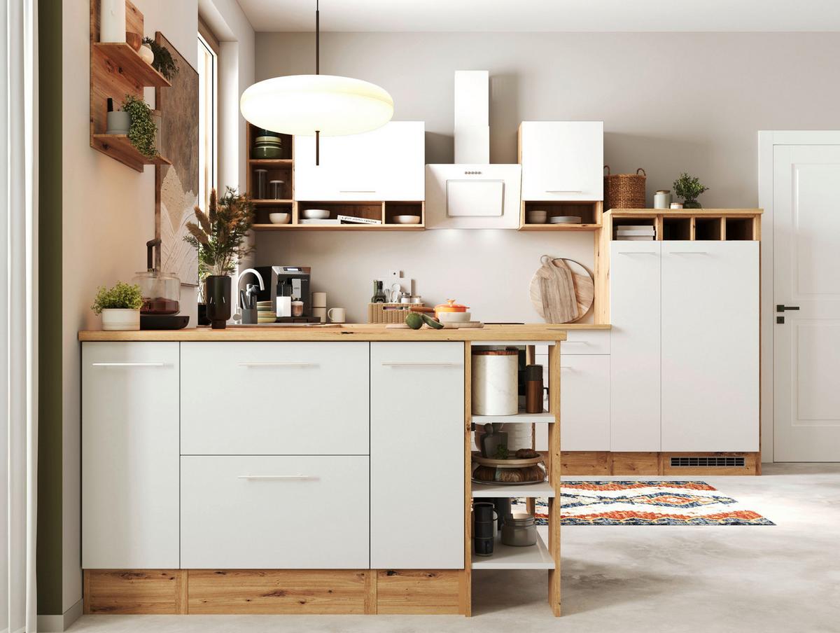 Küchenblock Hilde Küchenzeile 310 cm - Wildeiche/Weiß, Design, Holzwerkstoff (310-150cm) - Respekta