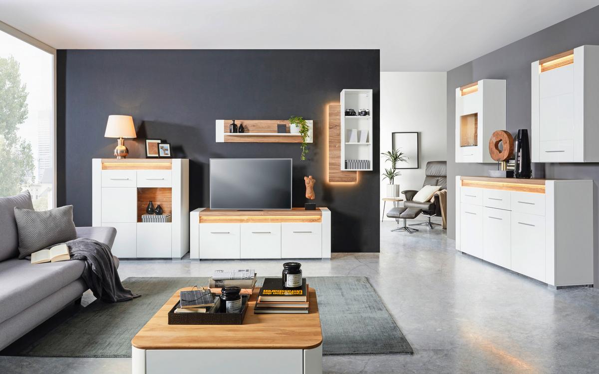 NÁSTĚNNÝ REGÁL LEONARDO - bílá/barvy dubu, Moderní, kompozitní dřevo (50/97/25cm) - Mömax