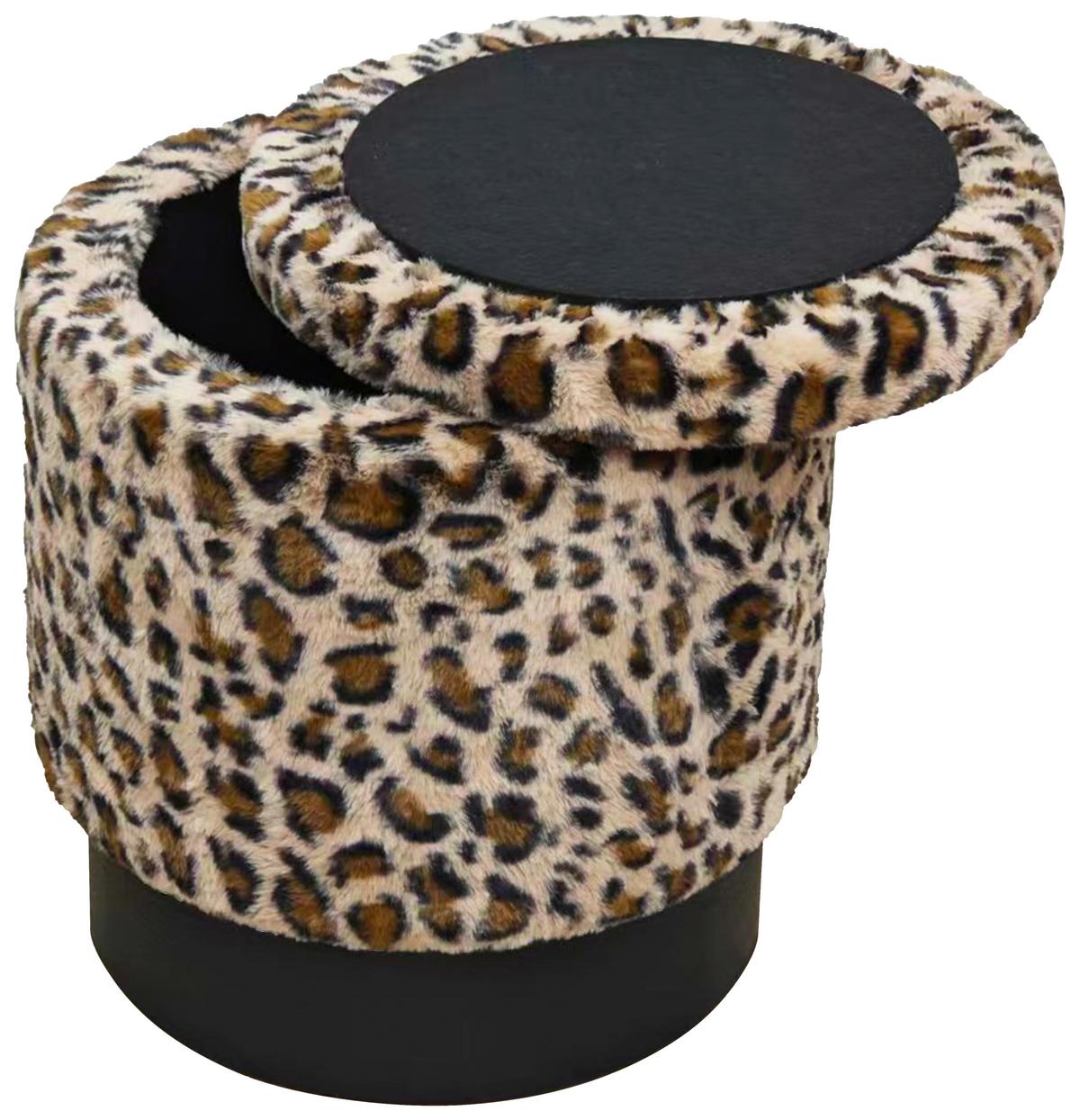 Leopardia taburetka LEO, hnedá/béžová umelá kožušina - hnedá/čierna, Lifestyle, kompozitné drevo/textil (38/38/43cm) - Mömax