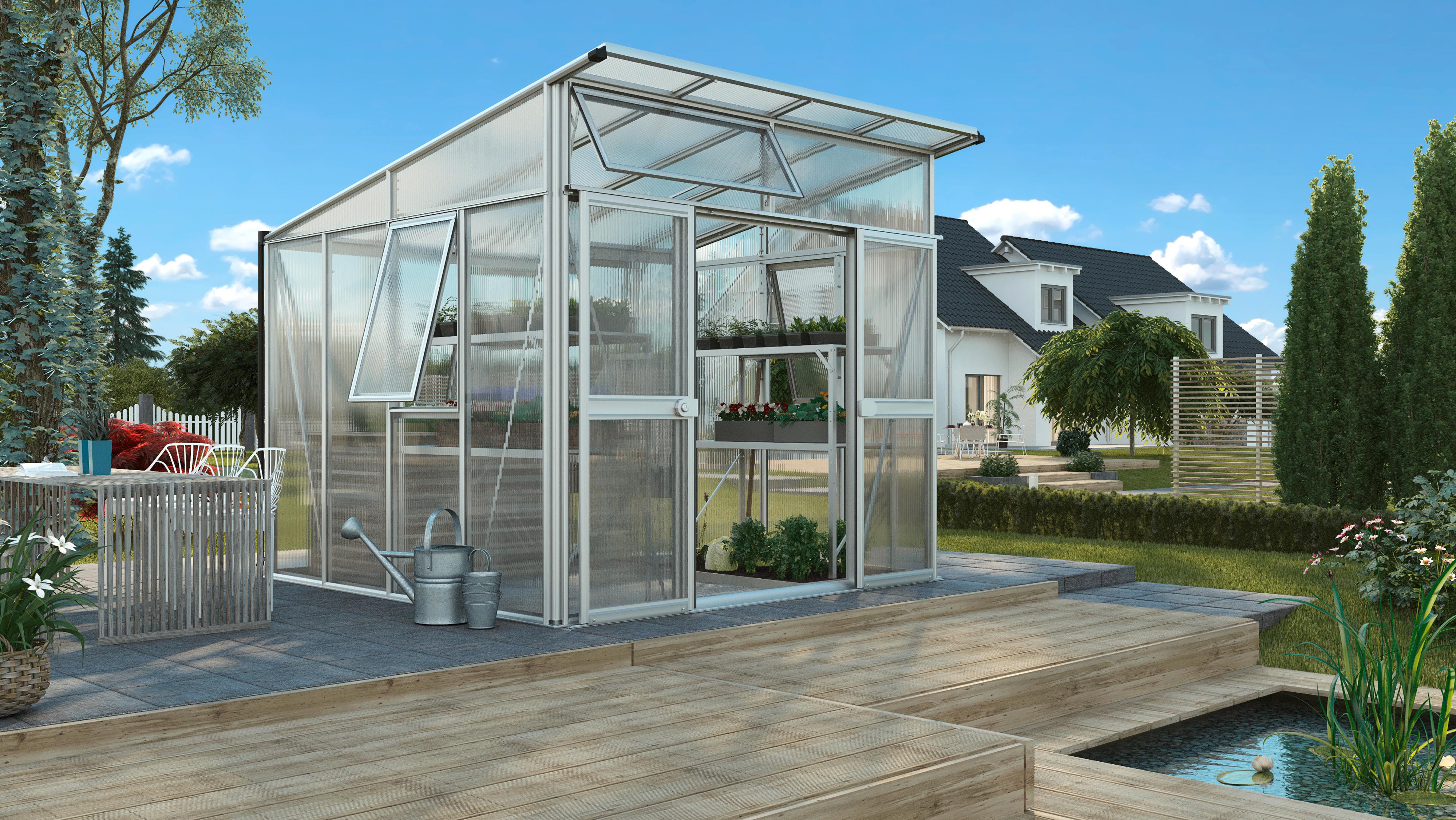 Gewächshausbausatz Aphrodite 7800 7,8 M2 Kunststoff/Metall - Alufarben, Basics, Kunststoff/Metall (267/242,3/295cm)