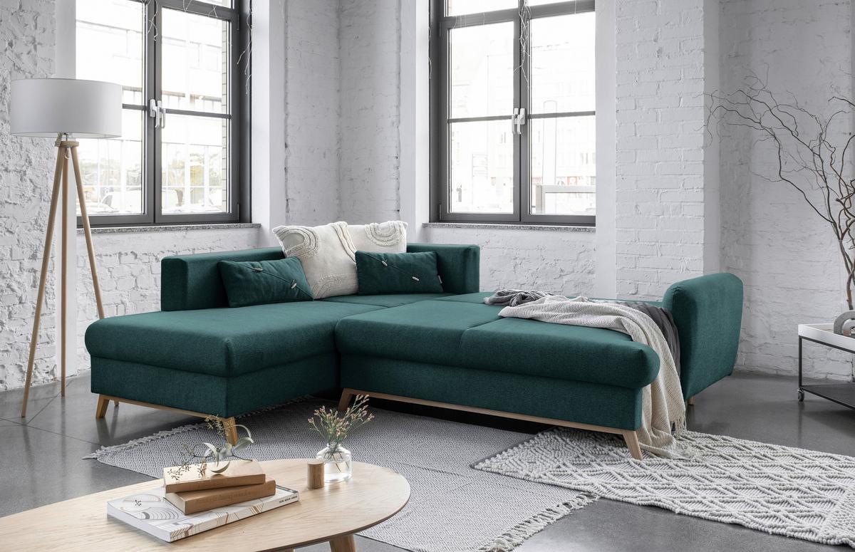 Ecksofa Scanddic Lagom Türkis S: 202x242 cm - Türkis/Naturfarben, Textil (202/242cm) - MID.YOU