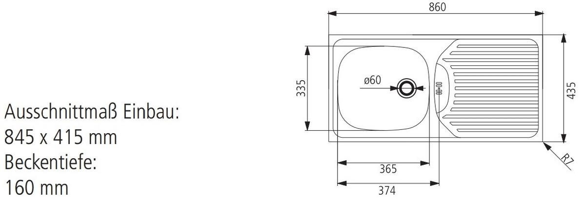Spüle 100230 - Edelstahlfarben, Design, Metall (86/43,5cm) - HKT