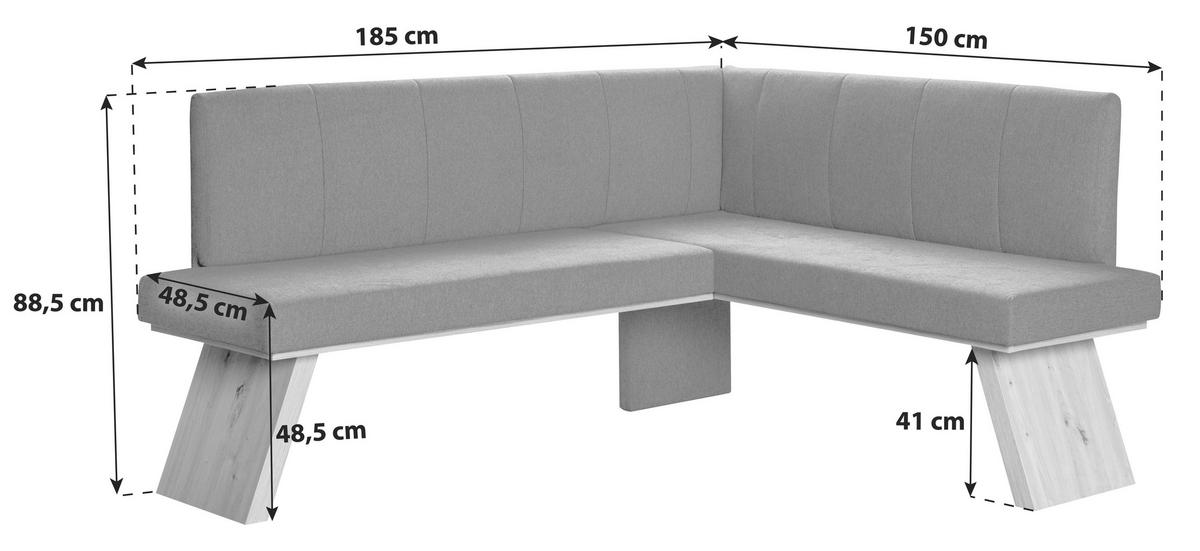 Eckbank Emma Ii - Eichefarben/Grau, KONVENTIONELL, Holzwerkstoff/Textil (185/150cm)