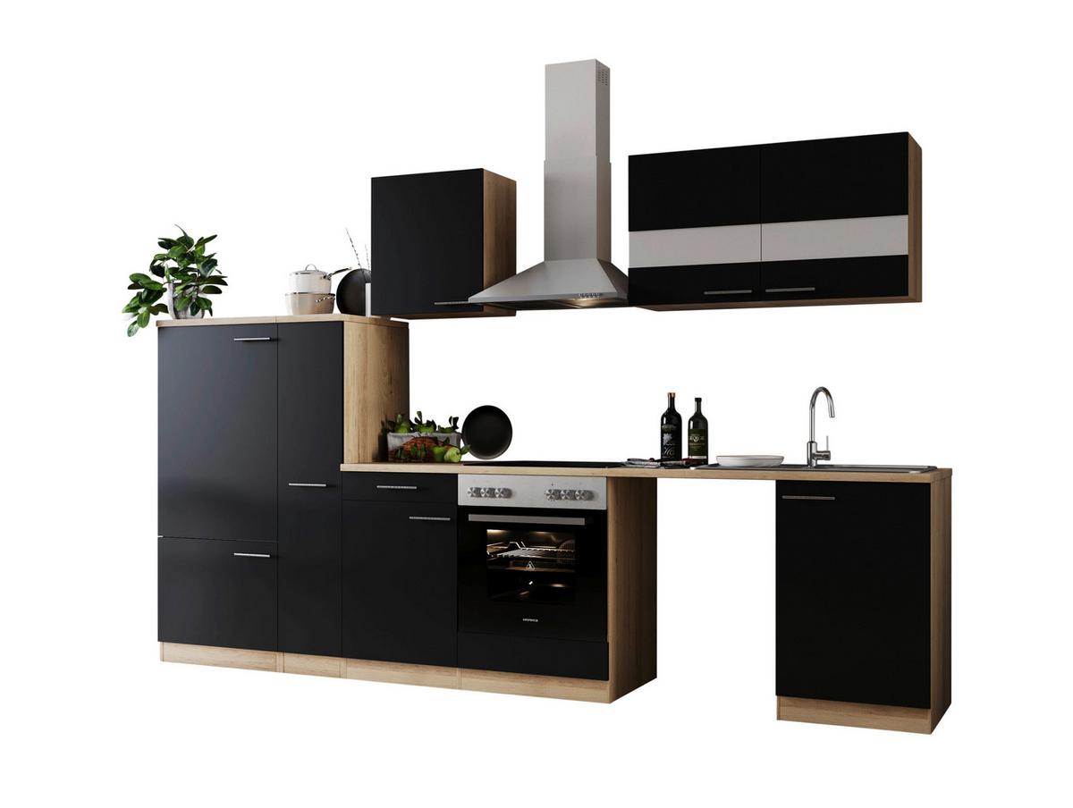 Küchenblock Merle Schwarz B: 310 cm - Eichefarben/Schwarz, Basics, Glas/Holzwerkstoff (310cm) - Respekta