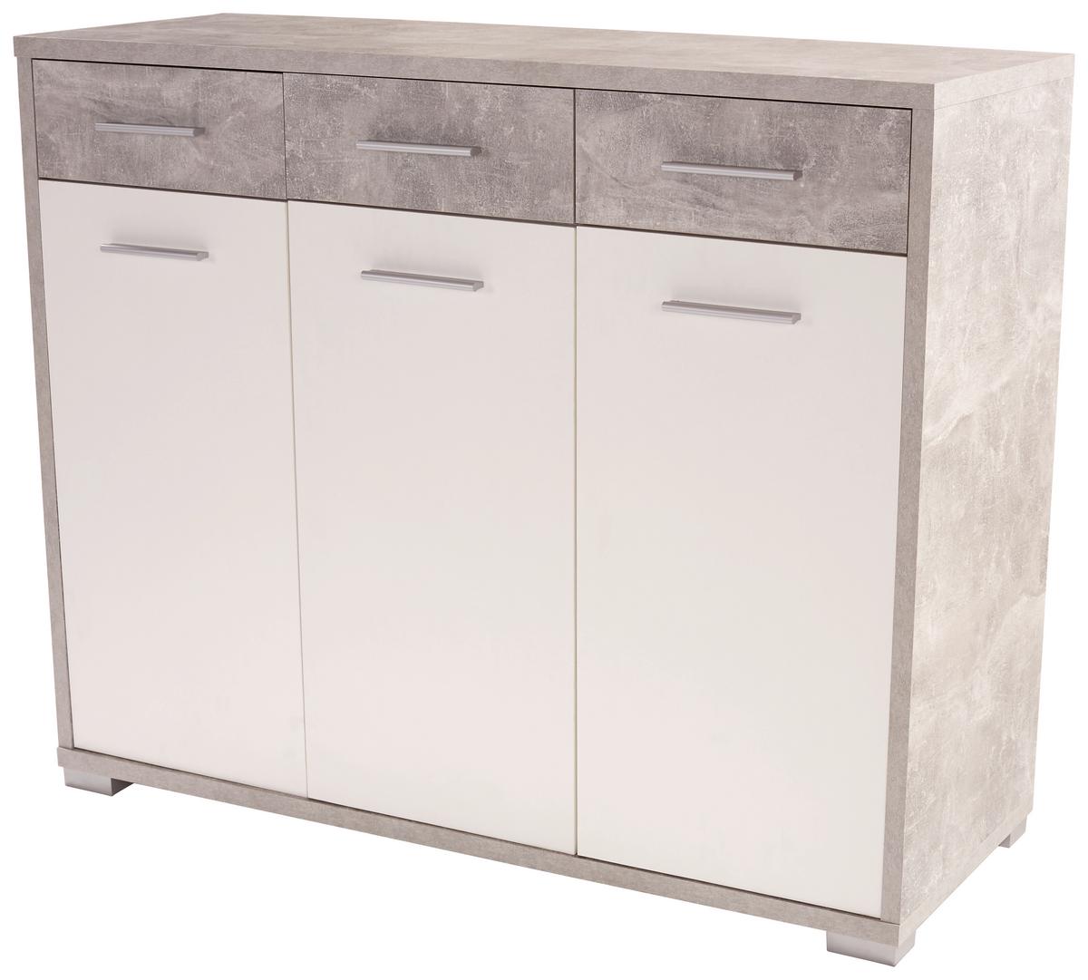 Kommode B 144 cm Q-BIG New, Beton Optik/Weiß - Weiß/Grau, MODERN, Holz (144/105/44cm)