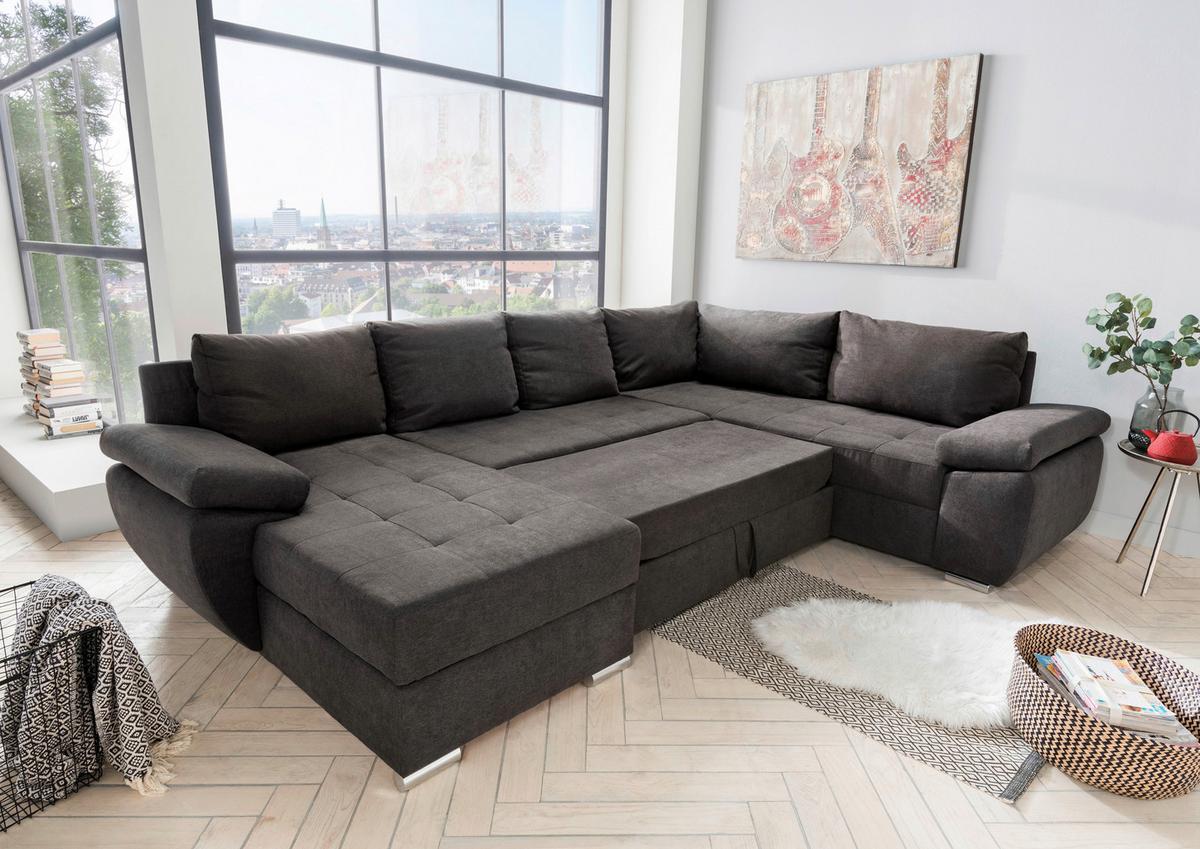 Wohnlandschaft Terana mit Schlaffunktion, Braun - Taupe/Chromfarben, KONVENTIONELL, Textil (157/305/219cm) - P & B