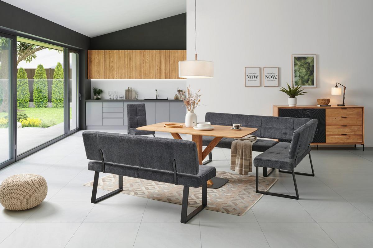 Eckbank Magnus Dunkelgrau, S: 193x141 cm - Dunkelgrau/Schwarz, LIFESTYLE, Textil/Metall (193/141cm) - MID.YOU