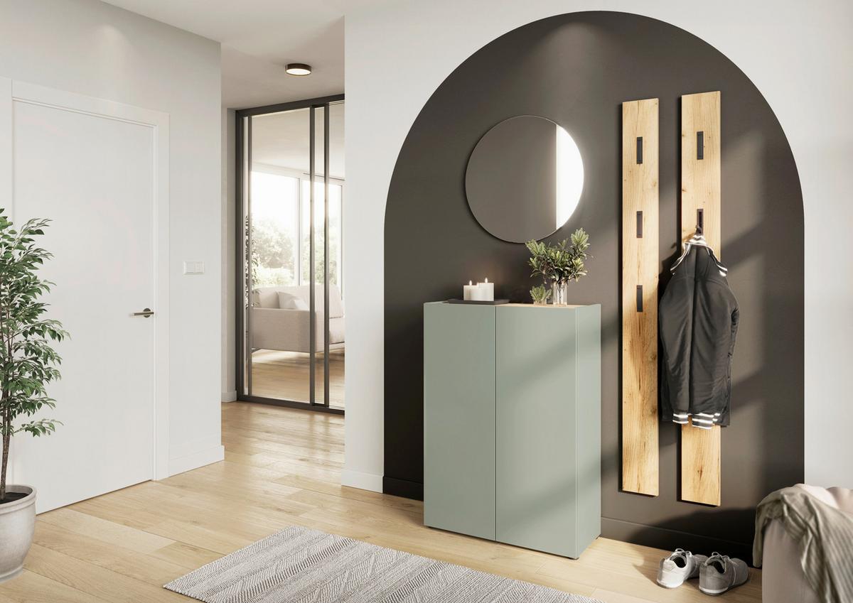 Schuhschrank Alviano Weiß/Eiche Dekor B: 74cm - Eichefarben/Schwarz, Design, Holzwerkstoff (74/105/33cm) - Germania
