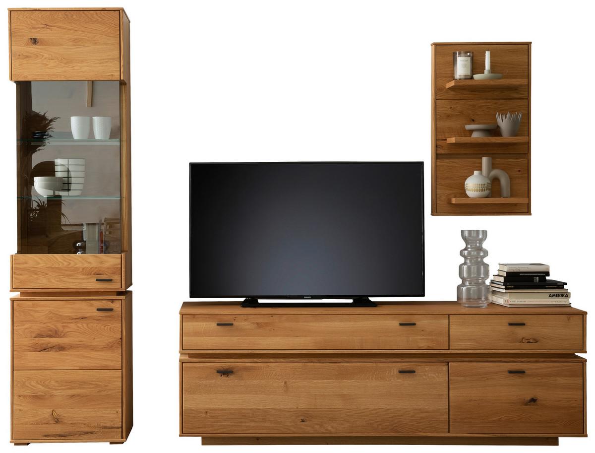 Wohnkombination Massiv 3-Tlg. Como Wildeiche - Wildeiche, Natur, Glas/Holz (246/202/51cm) - MID.YOU