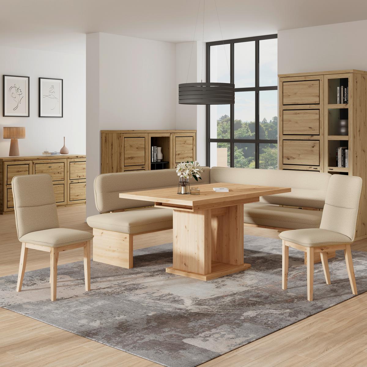 Eckbank Beluna Ii Webstoff Beige, B: 232cm - Eichefarben/Beige, KONVENTIONELL, Holz/Textil (232/170cm) - James Wood