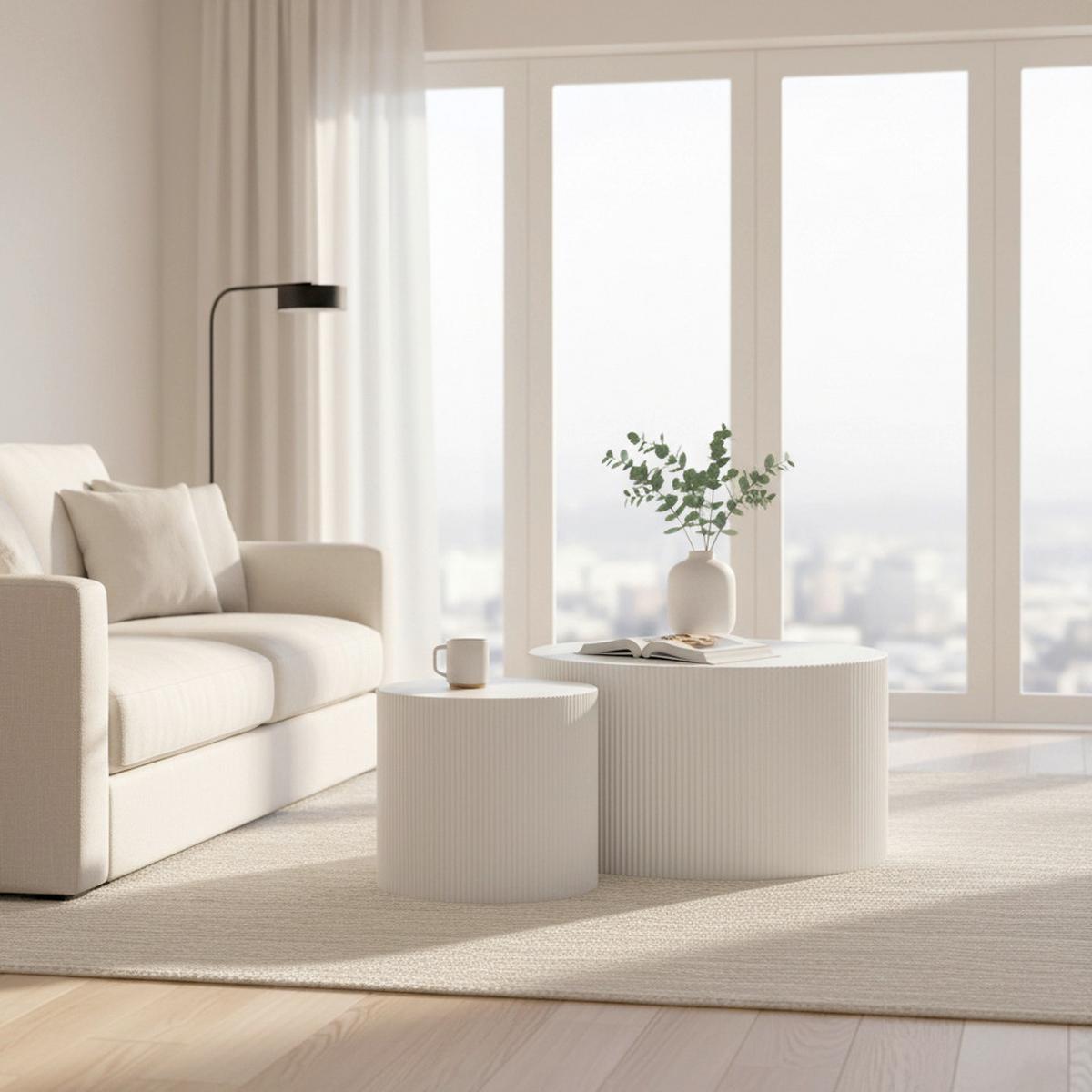 Sada konferenčních stolků ARLO - bílá, Moderní, kompozitní dřevo (60/45/40/35cm) - Bessagi Home