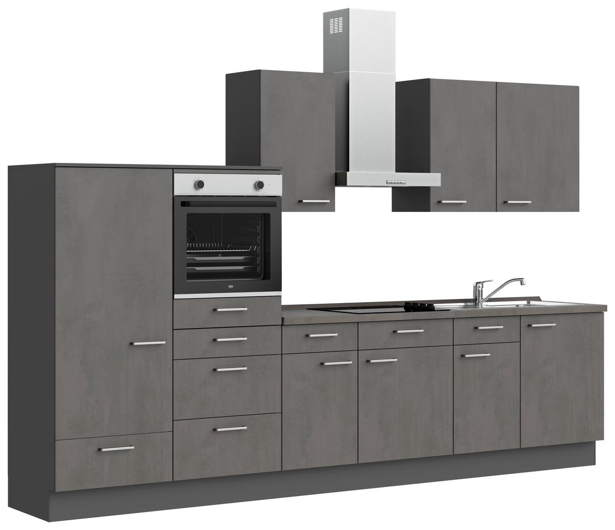 Kuchynská linka 330 cm, bridlicový šedý betón - farba ušľachtilej ocele/bridlicová, Modern, kov/kompozitné drevo (330cm) - Nobilia