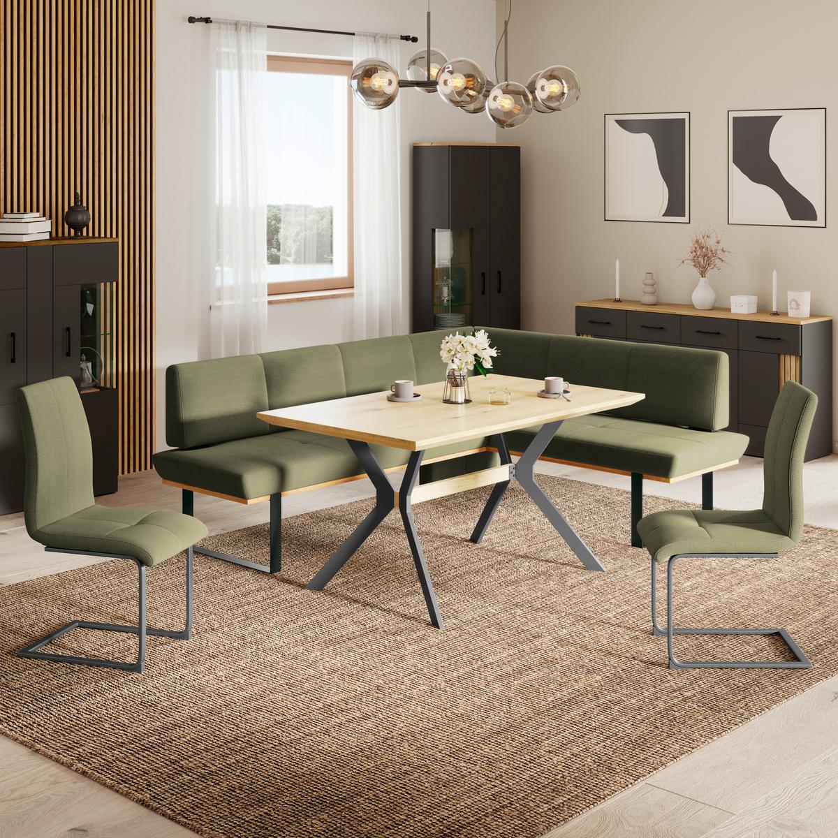 Eckbank Trisan Webstoff grün, S:245x175cm - Schwarz/Grün, MODERN, Holz/Textil (245/175cm) - James Wood