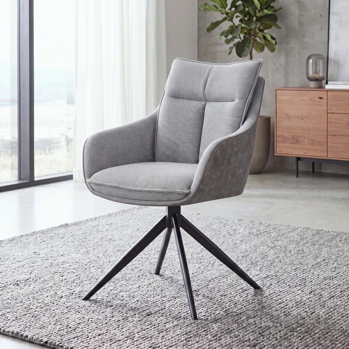 Armlehnstuhl Emilia II Webstoff braun, B: 60cm - Schwarz/Braun, MODERN, Holz/Textil (60/88/65cm)