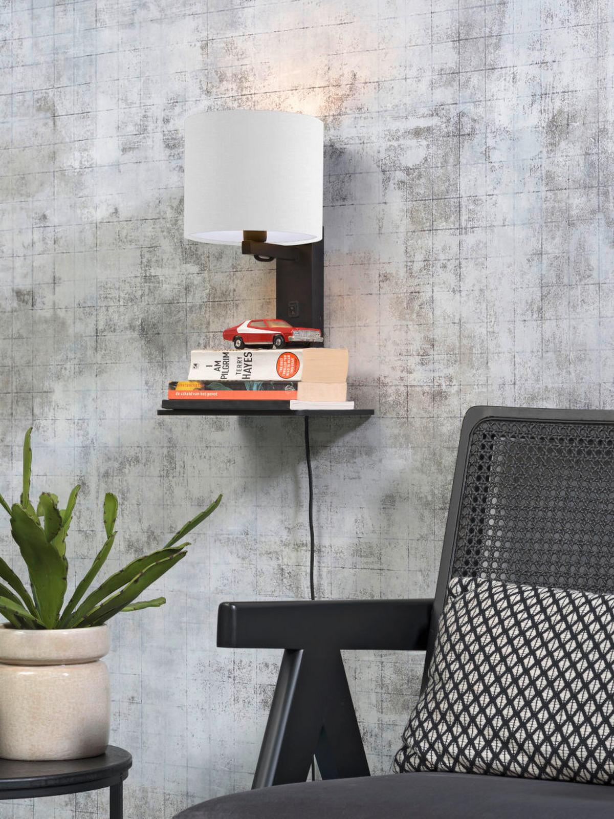 Wandleuchte Andes/W1/B/1815/W - Schwarz/Weiß, Trend, Holz/Textil (19/24/36cm) - Good & Mojo