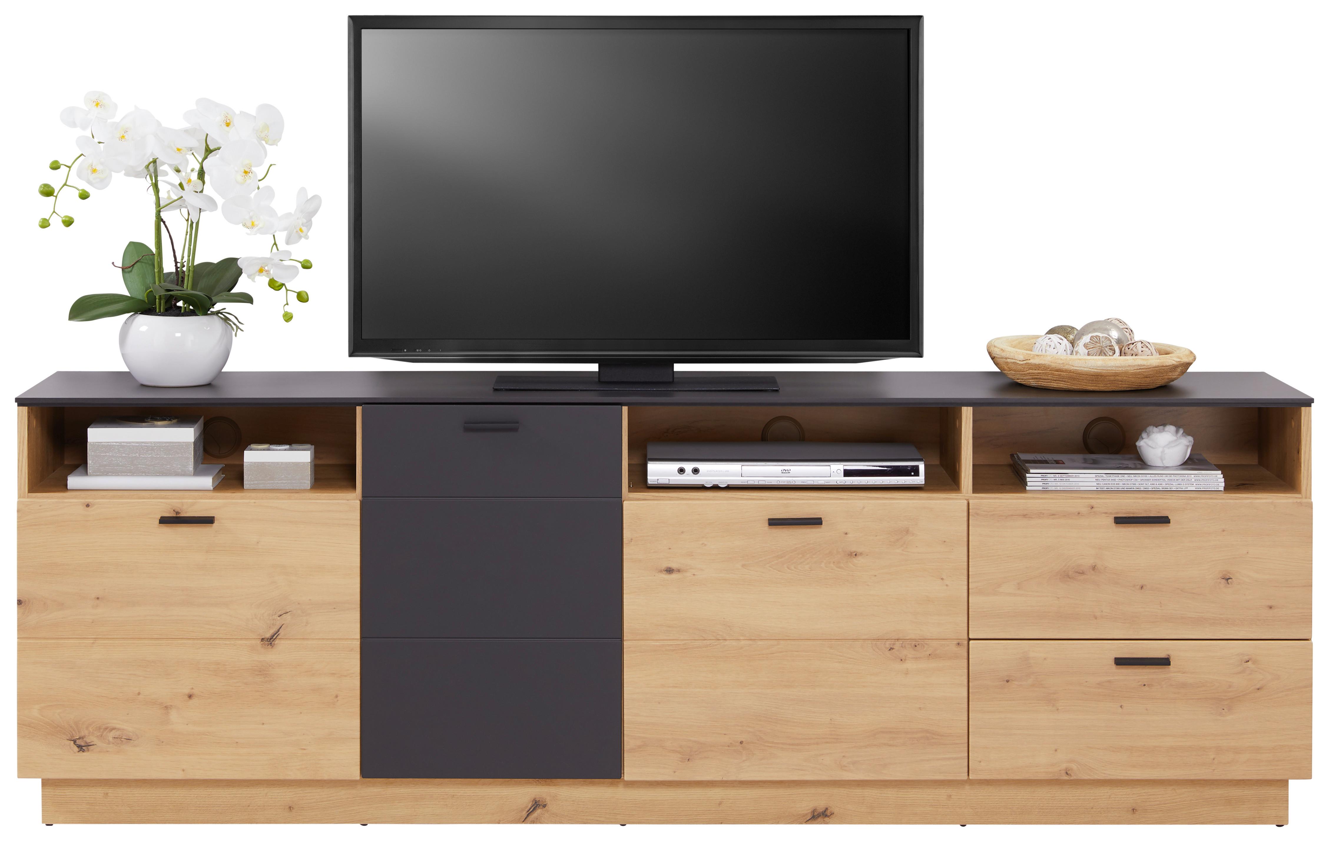 Tv Diel Tonale - farby dubu/čierna, Moderný, kompozitné drevo/plast (200/68,6/40cm)