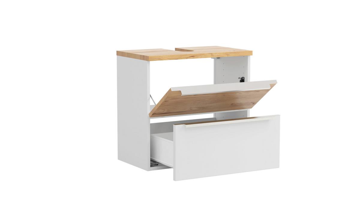 WASCHBECKENUNTERSCHRANK Verona Weiß/Wildeiche B: 60cm - Wildeiche/Weiß, Trend, Holzwerkstoff (60/54/35cm) - Held