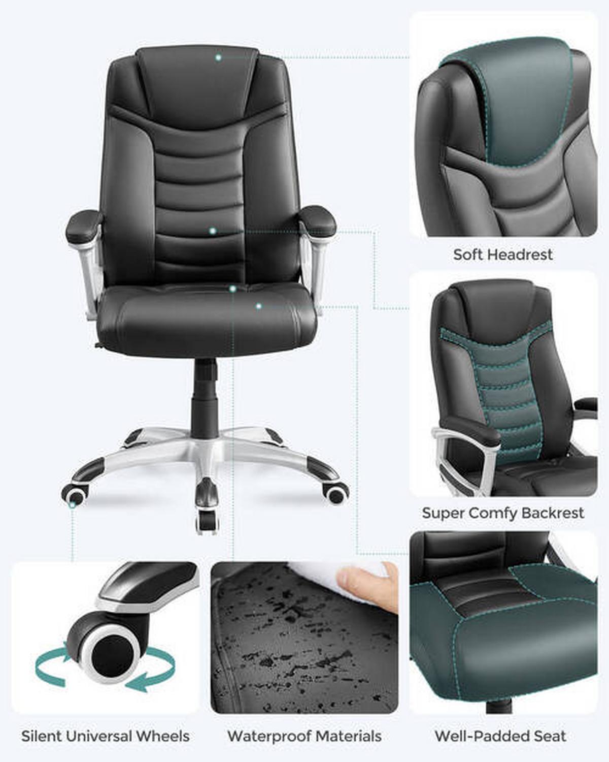 Drehstuhl Lederlook, Schwarz, Bis 150 Kg - Silberfarben/Schwarz, Basics, Leder/Textil (52/112-122/53cm) - Boxxx