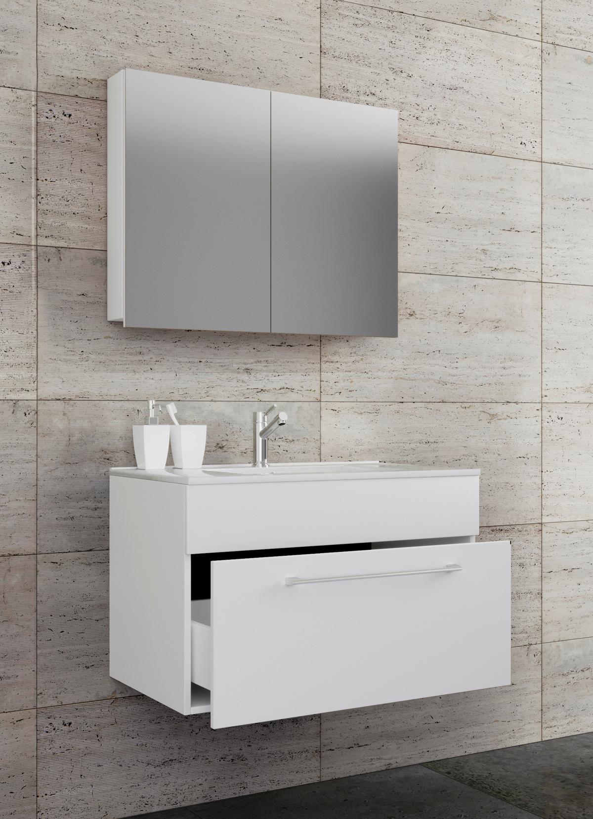 Badezimmer Badinos 3-Teilig Weiß B: 80 cm - Weiß, MODERN, Keramik/Holzwerkstoff (80cm) - MID.YOU