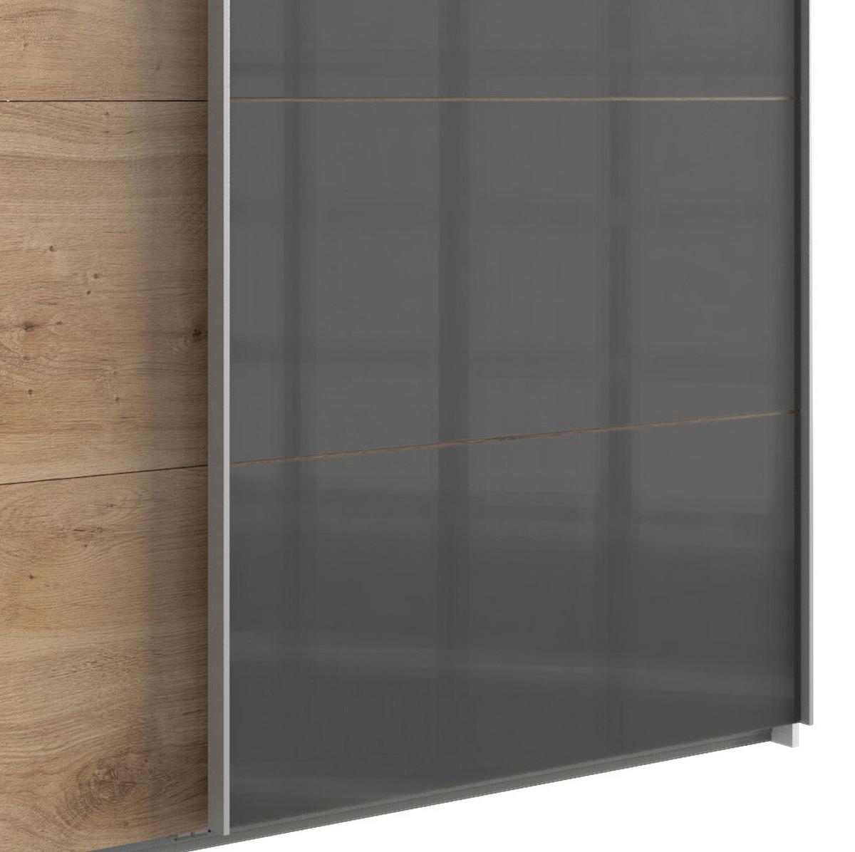 Schwebetürenschrank mit Laden 225cm Saigon, Eiche/Graphit - Eichefarben/Graphitfarben, Basics, Holzwerkstoff (225/210/64cm) - MID.YOU