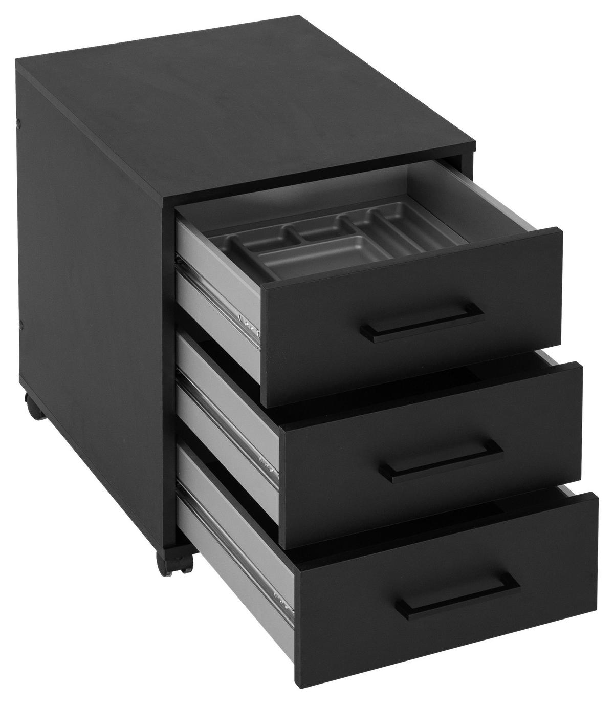 Rollcontainer Ruby - Schwarz, MODERN, Holzwerkstoff/Kunststoff (40,1/57/50cm) - MID.YOU