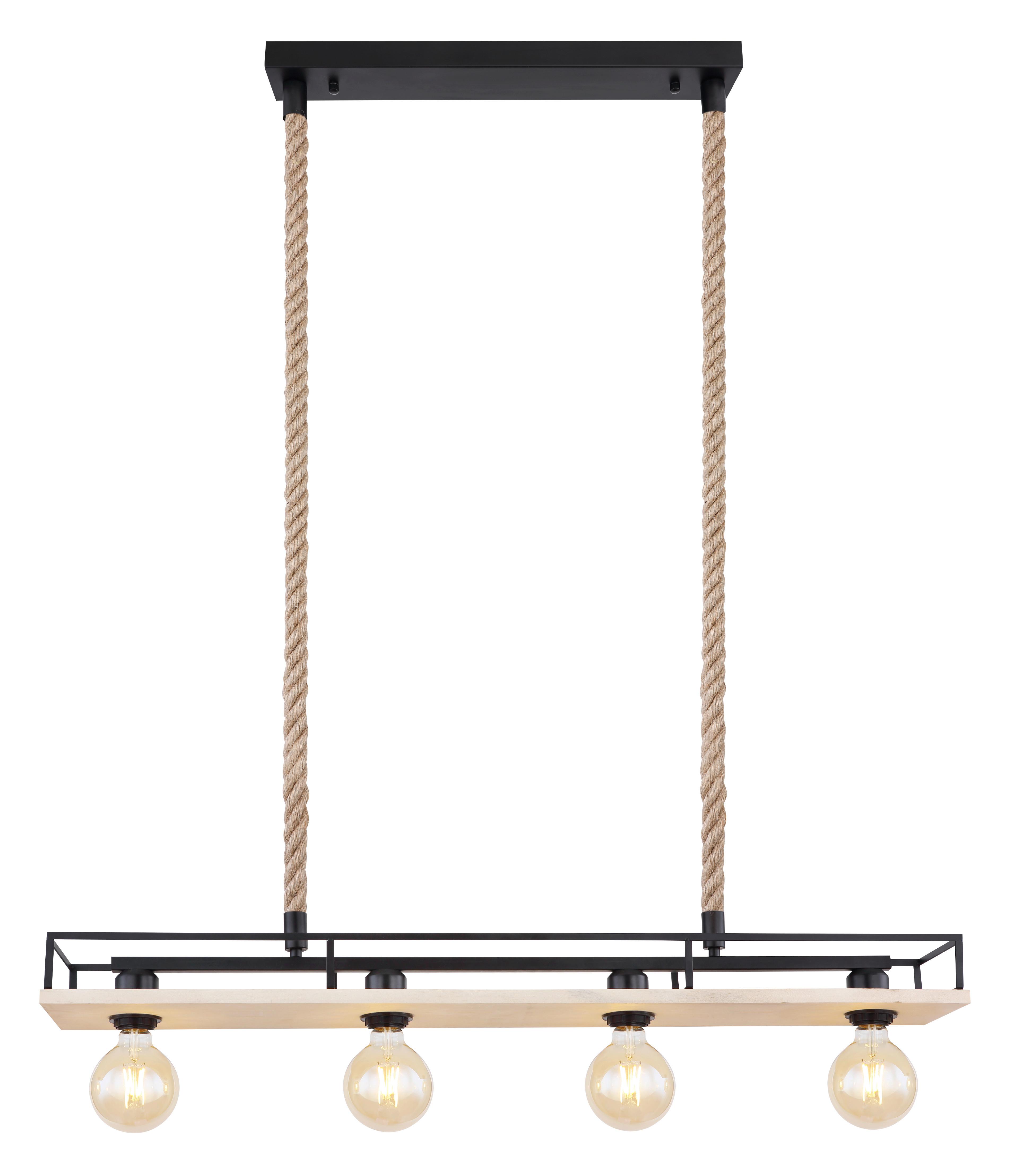 Hängeleuchte H: 120 Cm 4-Flammig - Schwarz/Braun, Basics, Naturmaterialien/Holz (95/15/120cm) - Globo