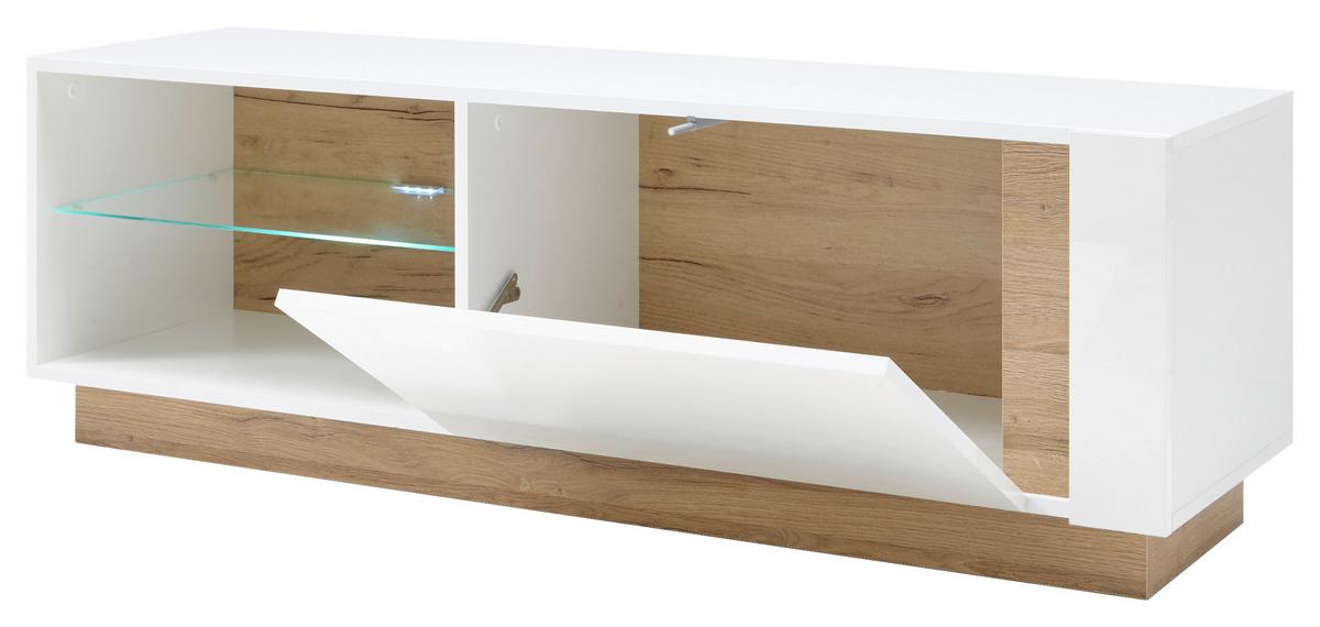 Lowboard Clair Weiß/Eiche Dekor B:138cm - Eichefarben/Weiß, Design, Glas/Holzwerkstoff (138/46/40cm) - MID.YOU