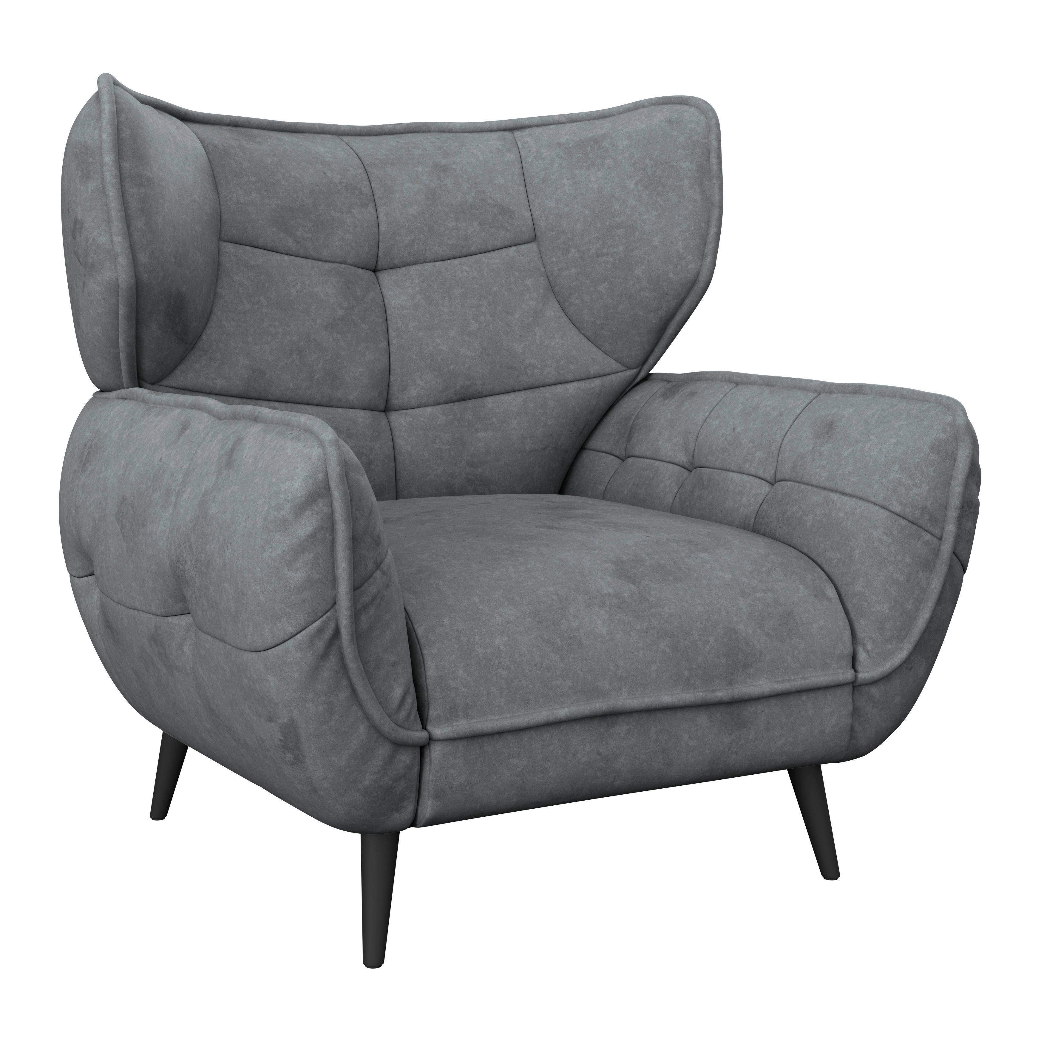 Ohrensessel Prince Mikrofaser Anthrazit - Anthrazit/Schwarz, MODERN, Textil (103/105/98cm)