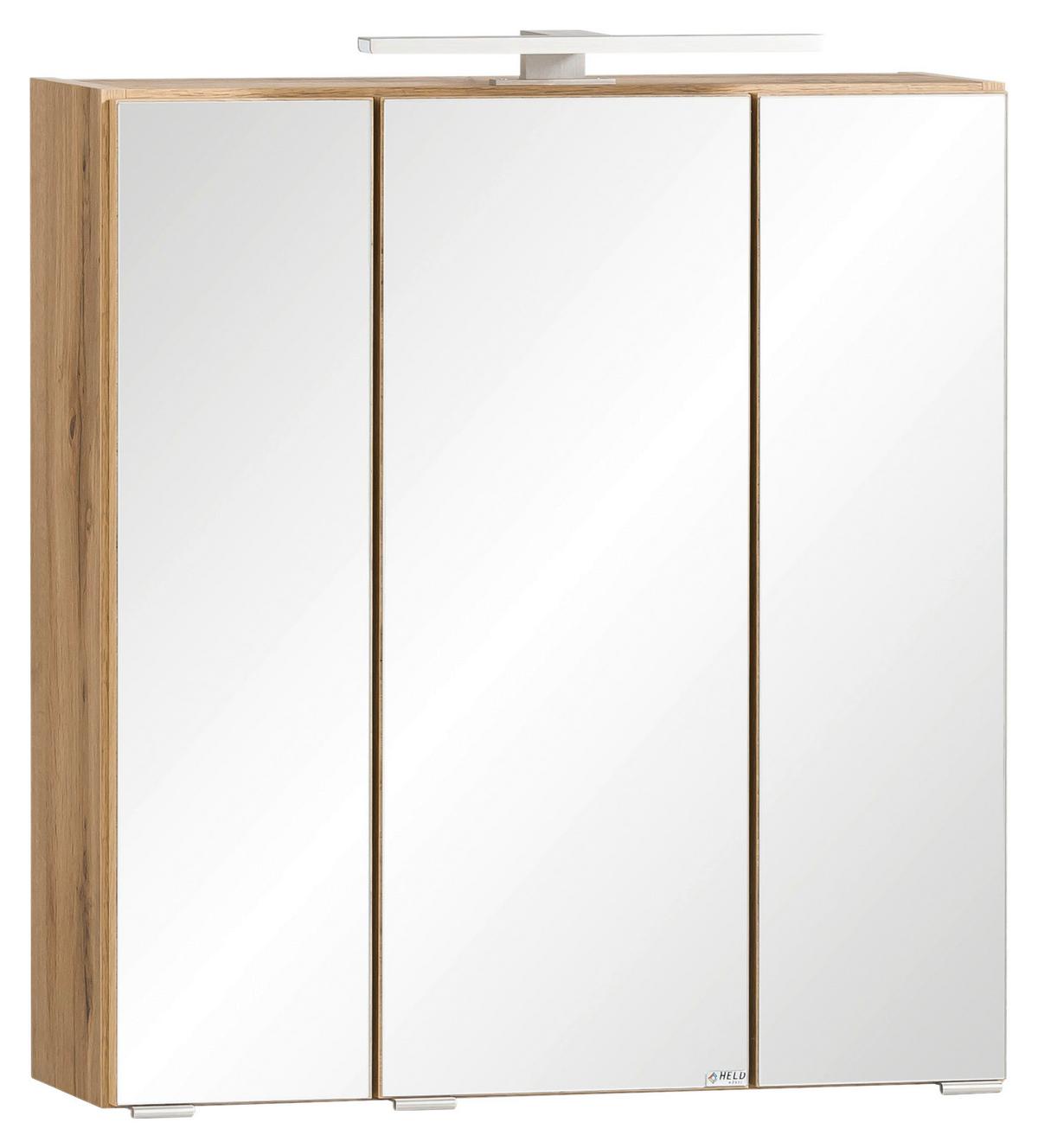 Spiegelschrank Varese Mit Led 3-Türig Bxhxt: 60x642x20 Cm - Eiche Wotan, MODERN, Glas/Holzwerkstoff (60/64/20cm) - Held